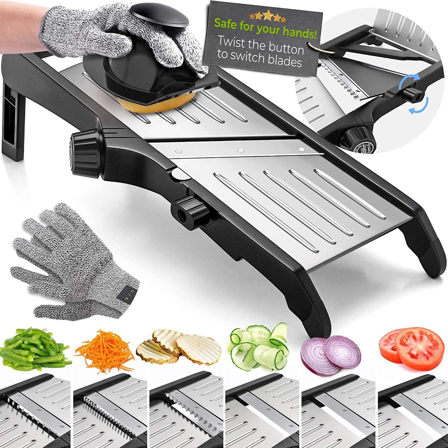 Thumbnail 6 de Gramercy Adjustable Mandoline Food Slicer (Stainless Steel) with Cut-Resistant Gloves