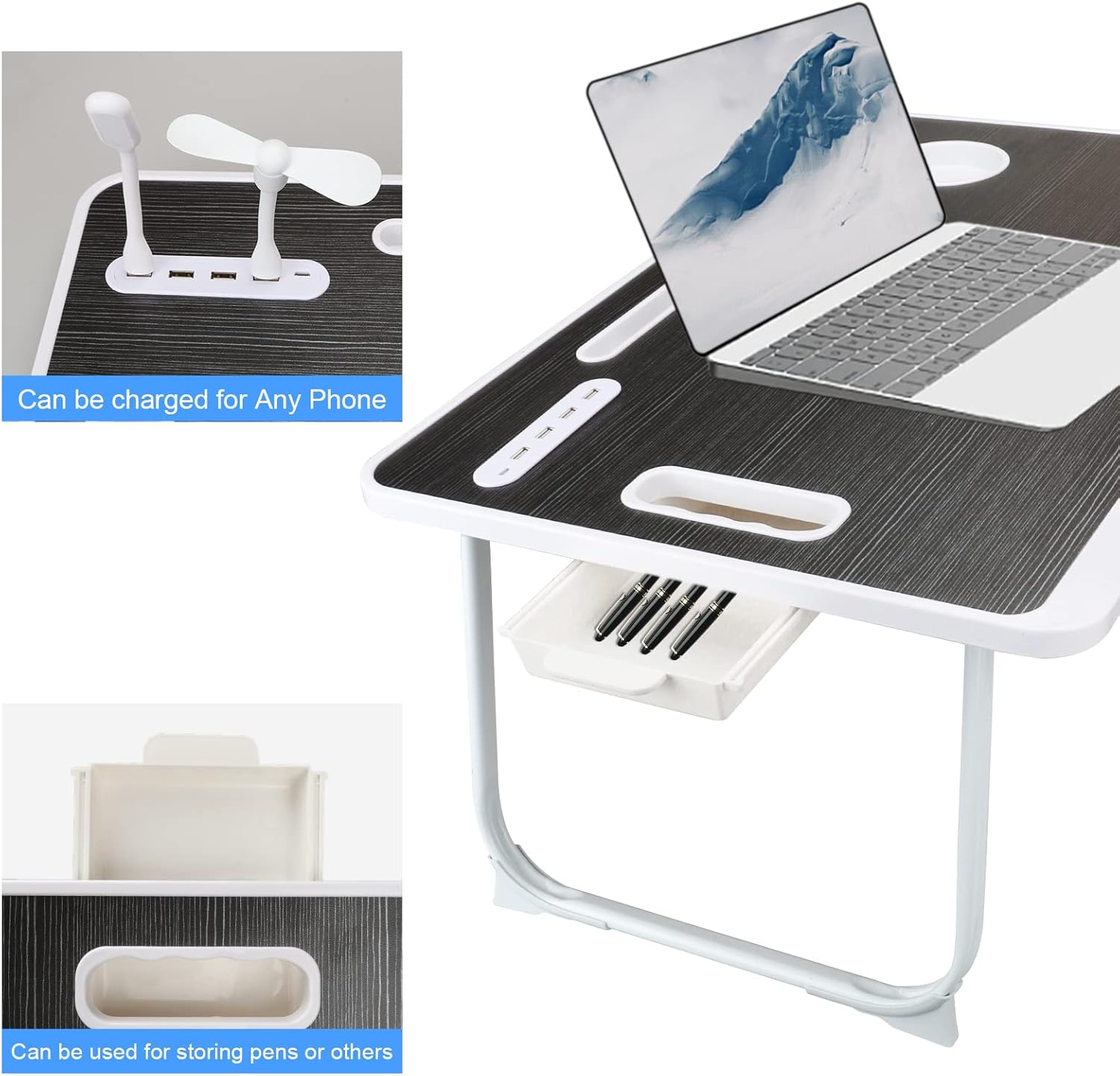 Thumbnail 5 de CSYY Upgraded Bed Table Laptop Desk (Foldable) – 23.6 x 16.5 x 11.8 inches, USB Ports, Drawer and Cup Slot