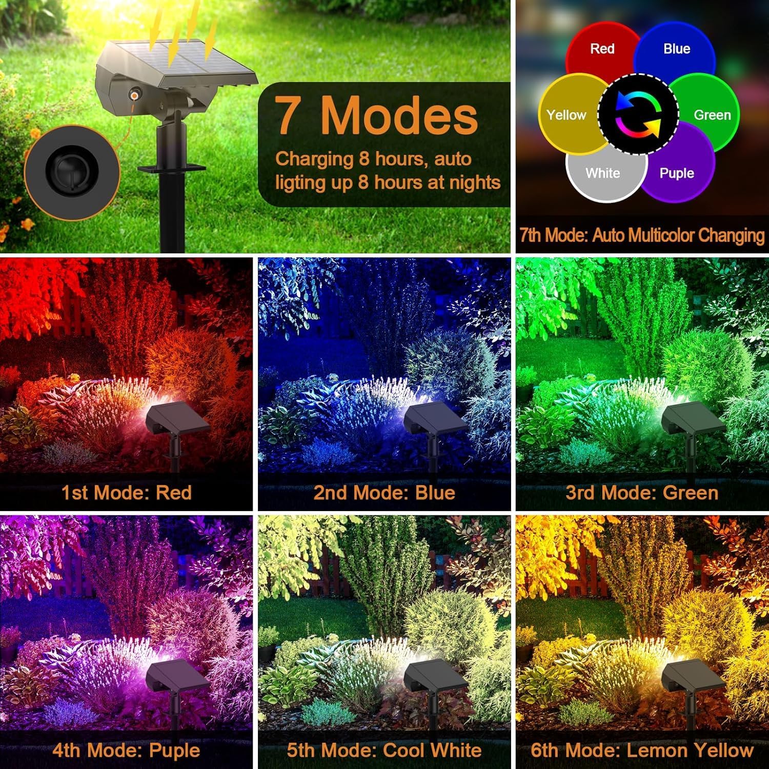 Detalle 2 de Flaow Solar Colour-Changing Garden Spotlights 4-pack
