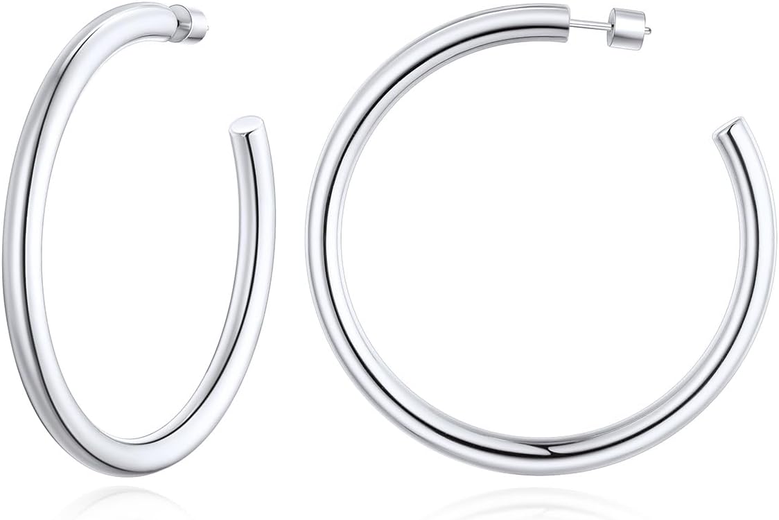 Detalle de FOCALOOK Creolen Damen – Edelstahl Statement Ohrringe, Rundrohr-Design, 30–80 mm