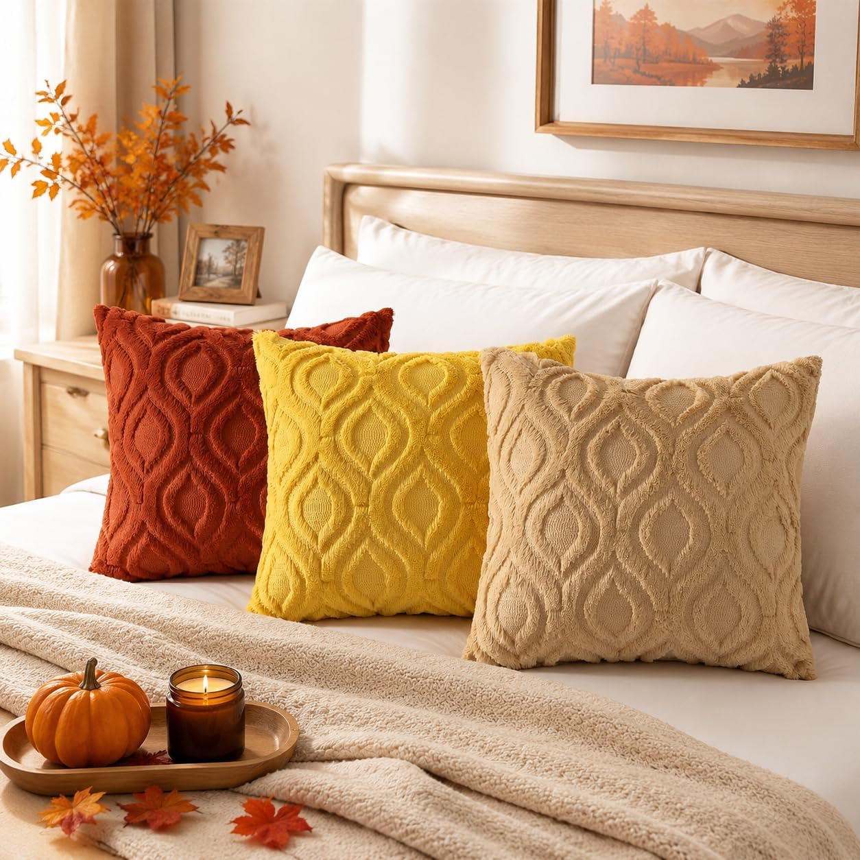 Detalle 2 de decorUhome 18x18 Faux Fur Throw Pillow Covers, Rust, Set of 2