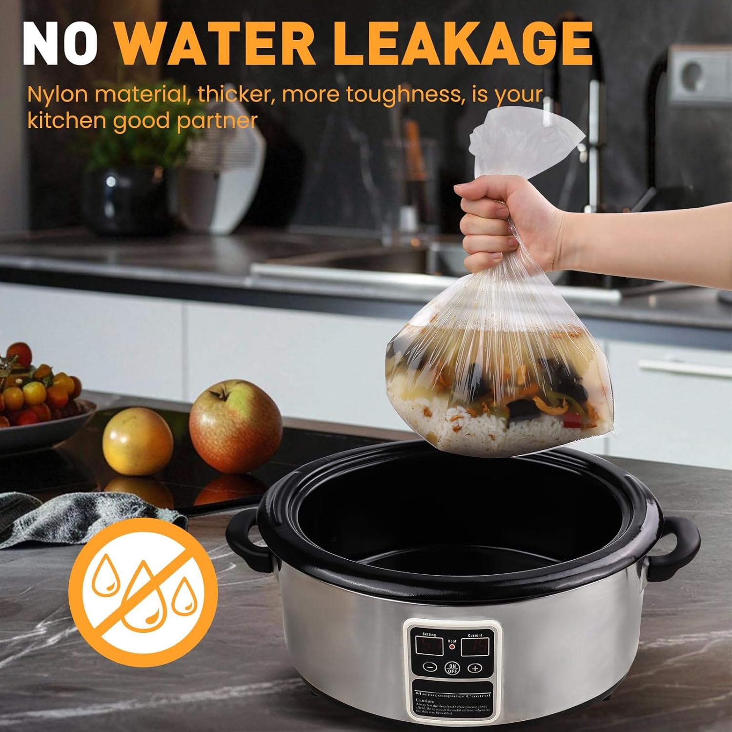 Detalle 2 de 100 Pack Slow Cooker Liners, Large 13" x 21" – BPA-Free, Fits 3–8 Quart Pots