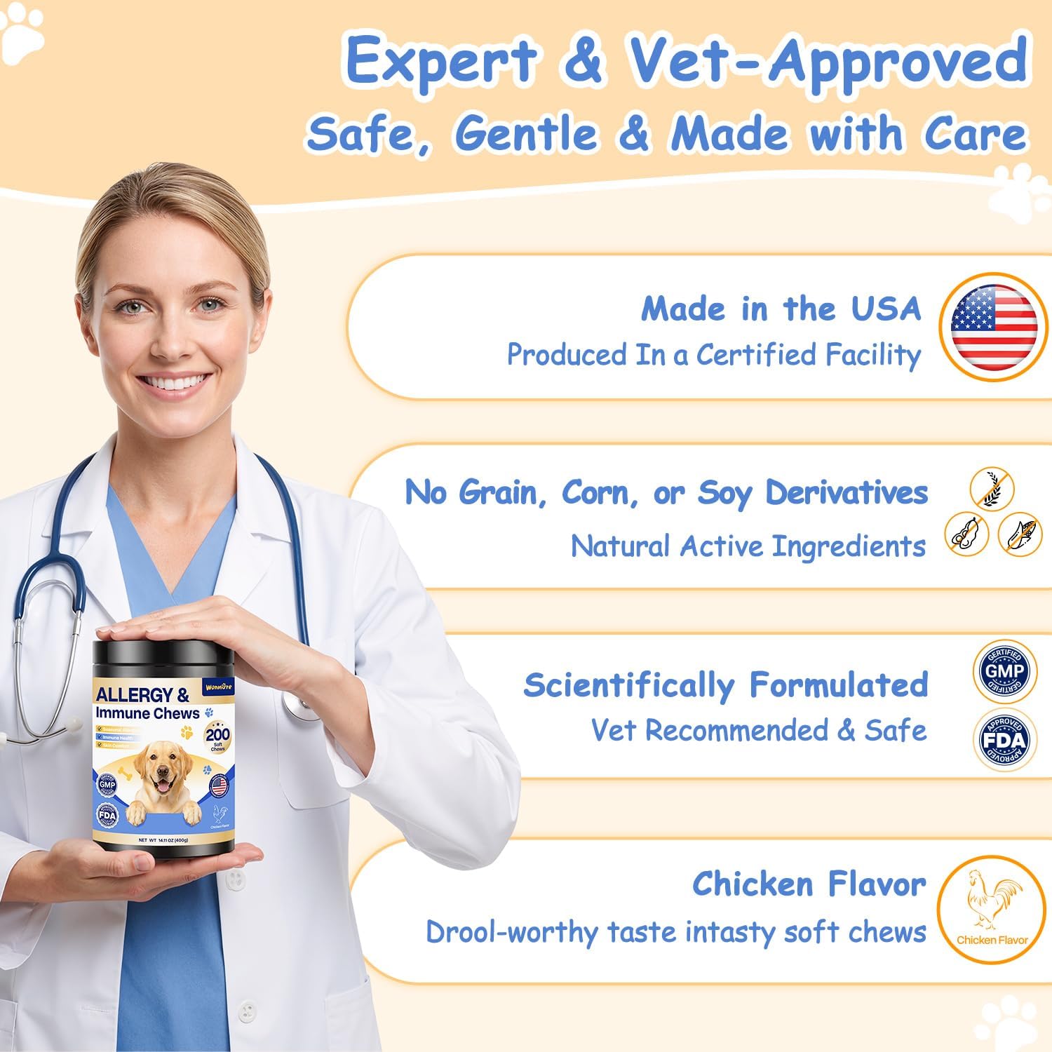 Detalle de Wonmore Dog Allergy Chews, 200 Soft Chews