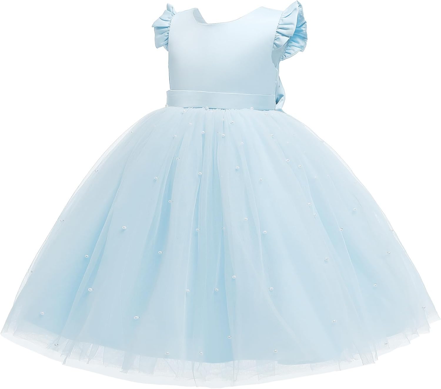 Thumbnail 5 de Robe de demoiselle d’honneur JiAmy sans manches en tulle (col en V, nœud papillon) pour filles 4 à 7 ans