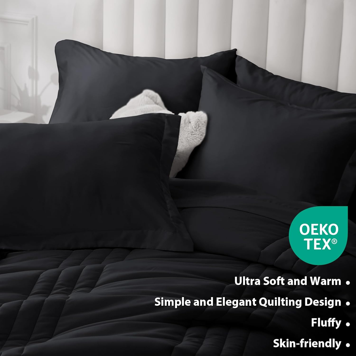 Thumbnail 5 de Velorose Queen Comforter Set Black – 7-Piece Bed in a Bag for All Seasons
