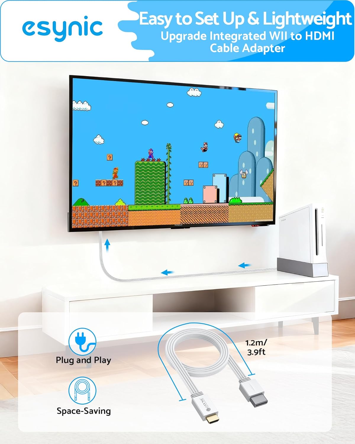Thumbnail 1 de eSynic Wii to HDMI Converter Cable (1080P/720P) for Nintendo Wii & Wii U to HDTV