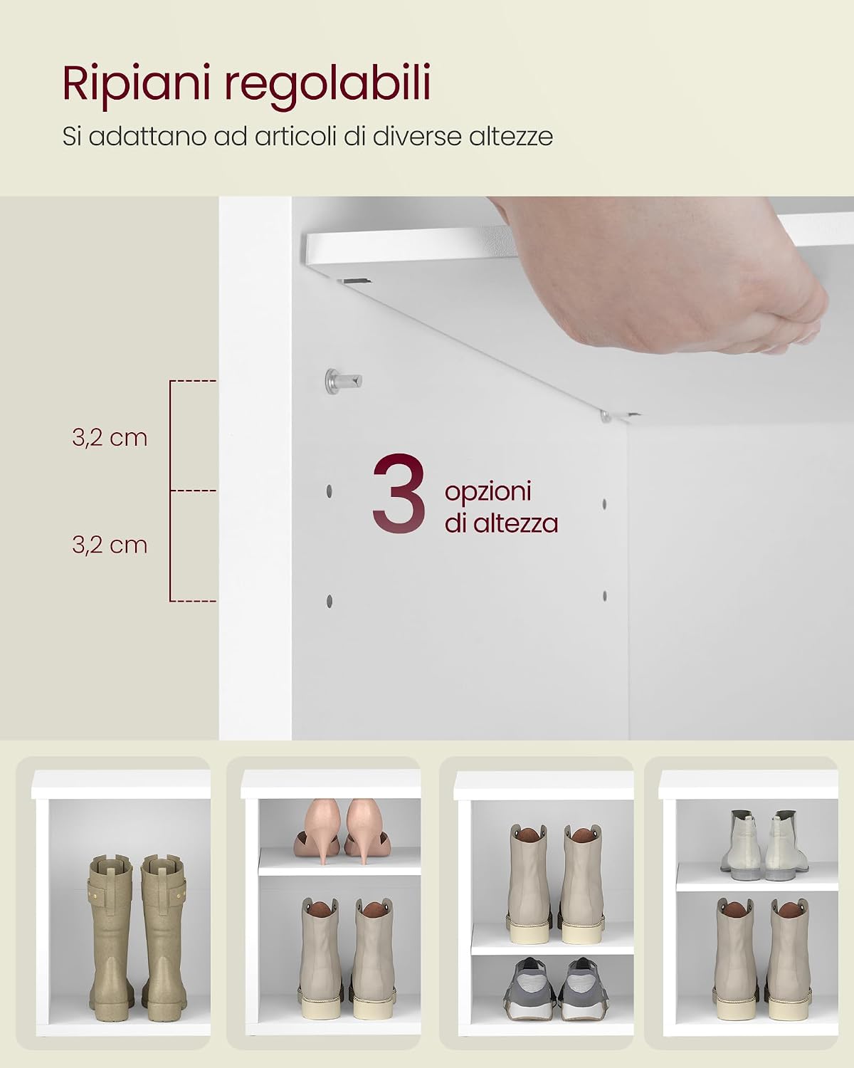 Detalle 2 de VASAGLE LSB036W01 panca scarpiera da ingresso con 6 scomparti e ripiani regolabili, 100 cm