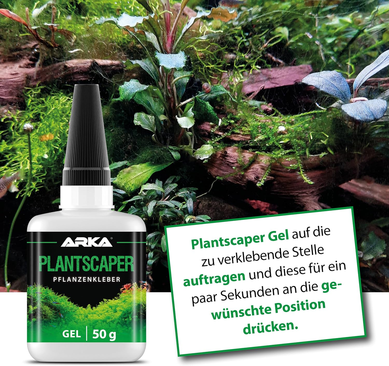 Thumbnail 3 de ARKA Plantscaper Aquascaping Pflanzenkleber Gel (50 g) – tropffrei & haftet an Moos, Pflanzen, Wurzeln & Steinen