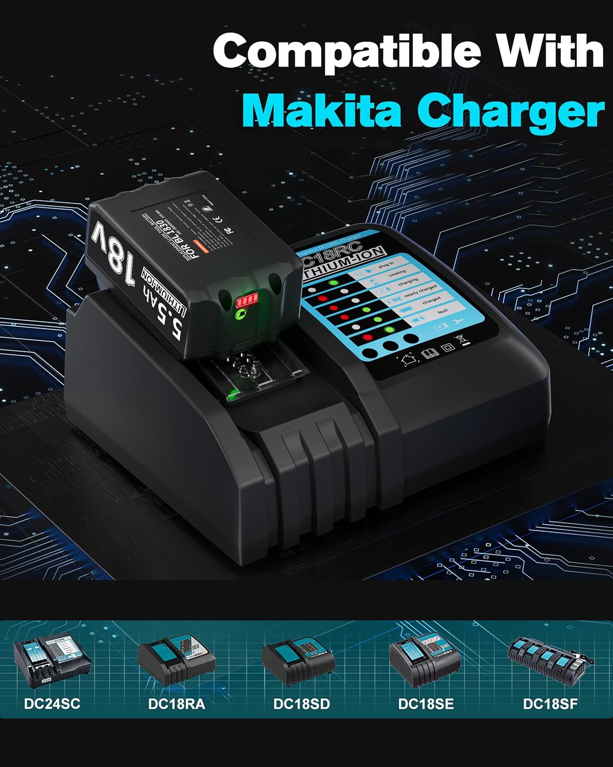 Thumbnail 6 de BATTOOL 3 ersättningsbatteri 18 V, 5,5 Ah Li-ion för Makita LXT