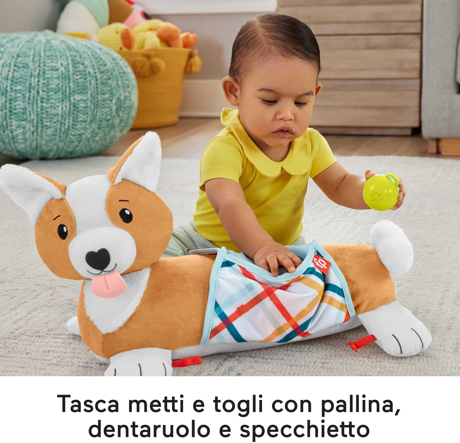 Detalle 2 de Fisher-Price Cuscino Corgi Tummy Time 3 in 1 – supporto multifunctionale per Neonati (HJW10)