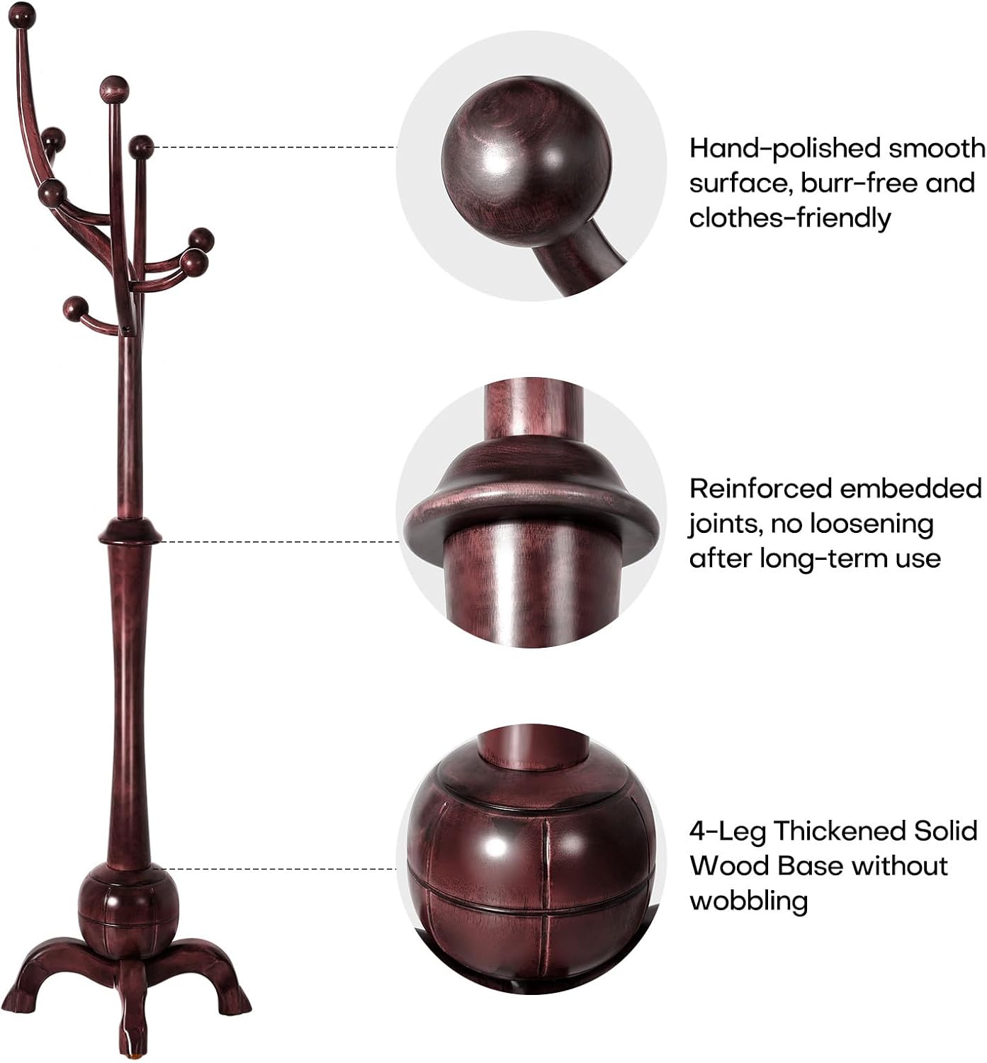 Detalle de Bekrvio Wood Coat Rack in Wine Red
