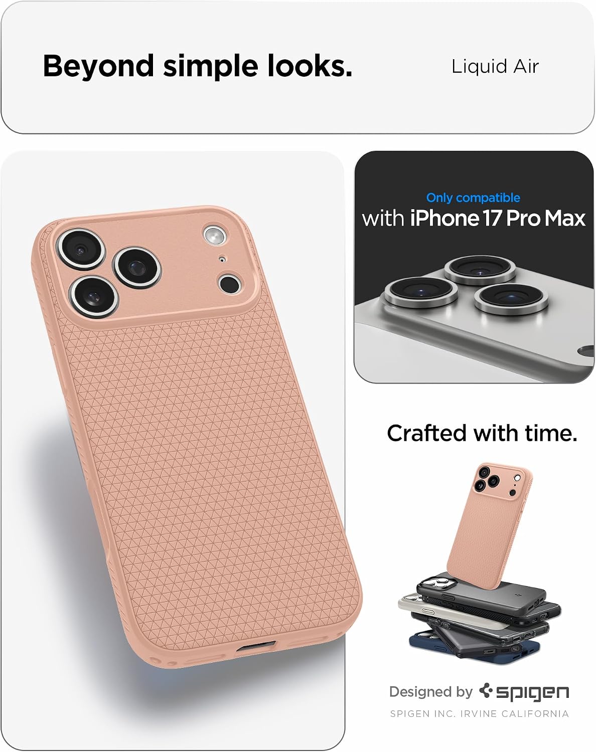 Detalle 2 de Spigen Coque Liquid Air pour iPhone 17 Pro Max (édition 2025, flexible) – Rose Titane