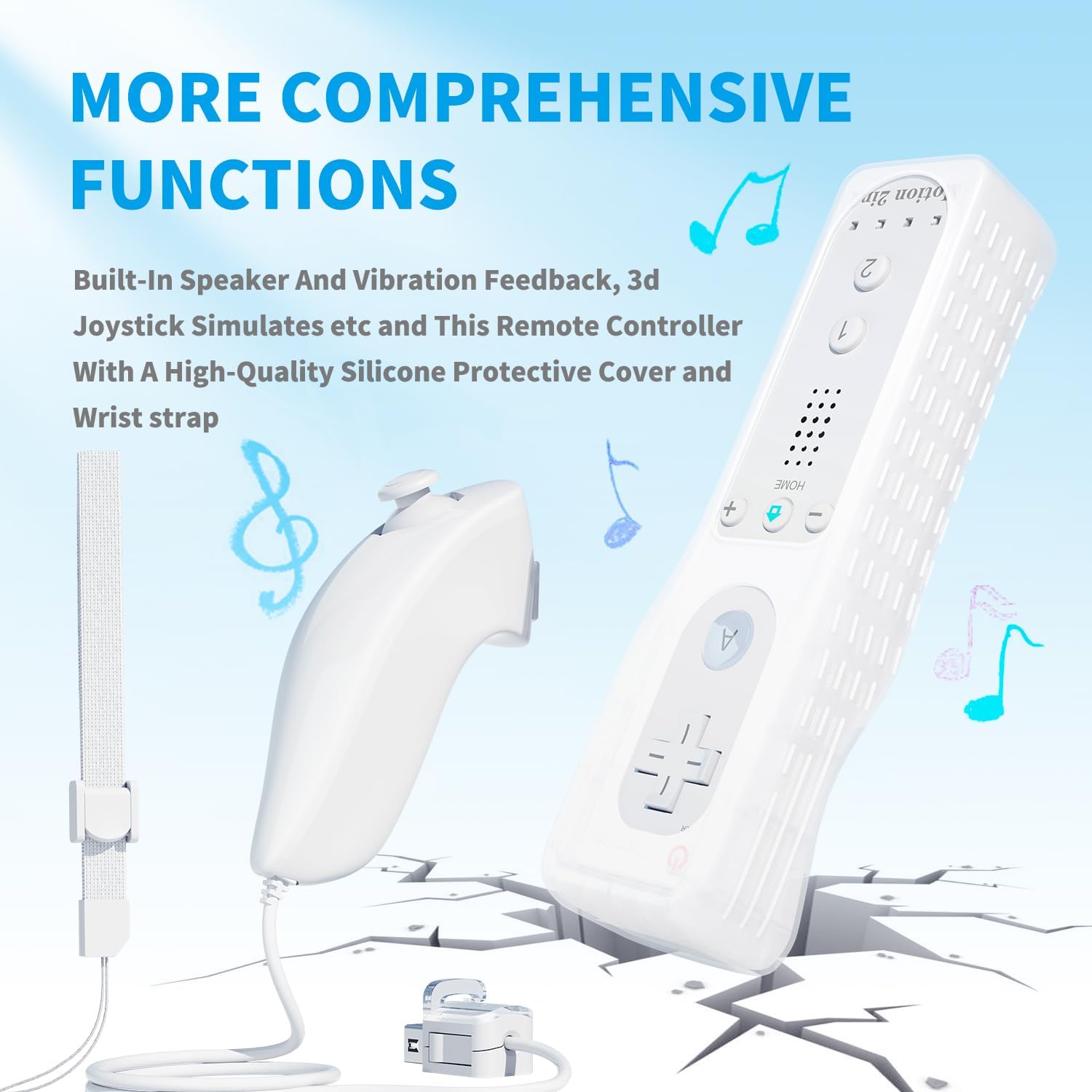 Detalle de TechKen 2 Sets Remote Controller for Wii with Built-in Motion Plus and Nunchuck (White)