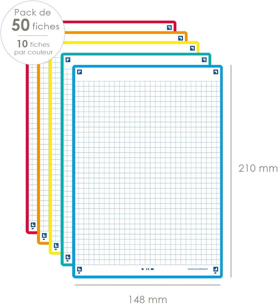 Detalle de Oxford Révision 2.0 – Fiches Bristol A5 50 unités, cadre turquoise, rayure 5x5 (Recto/Verso)