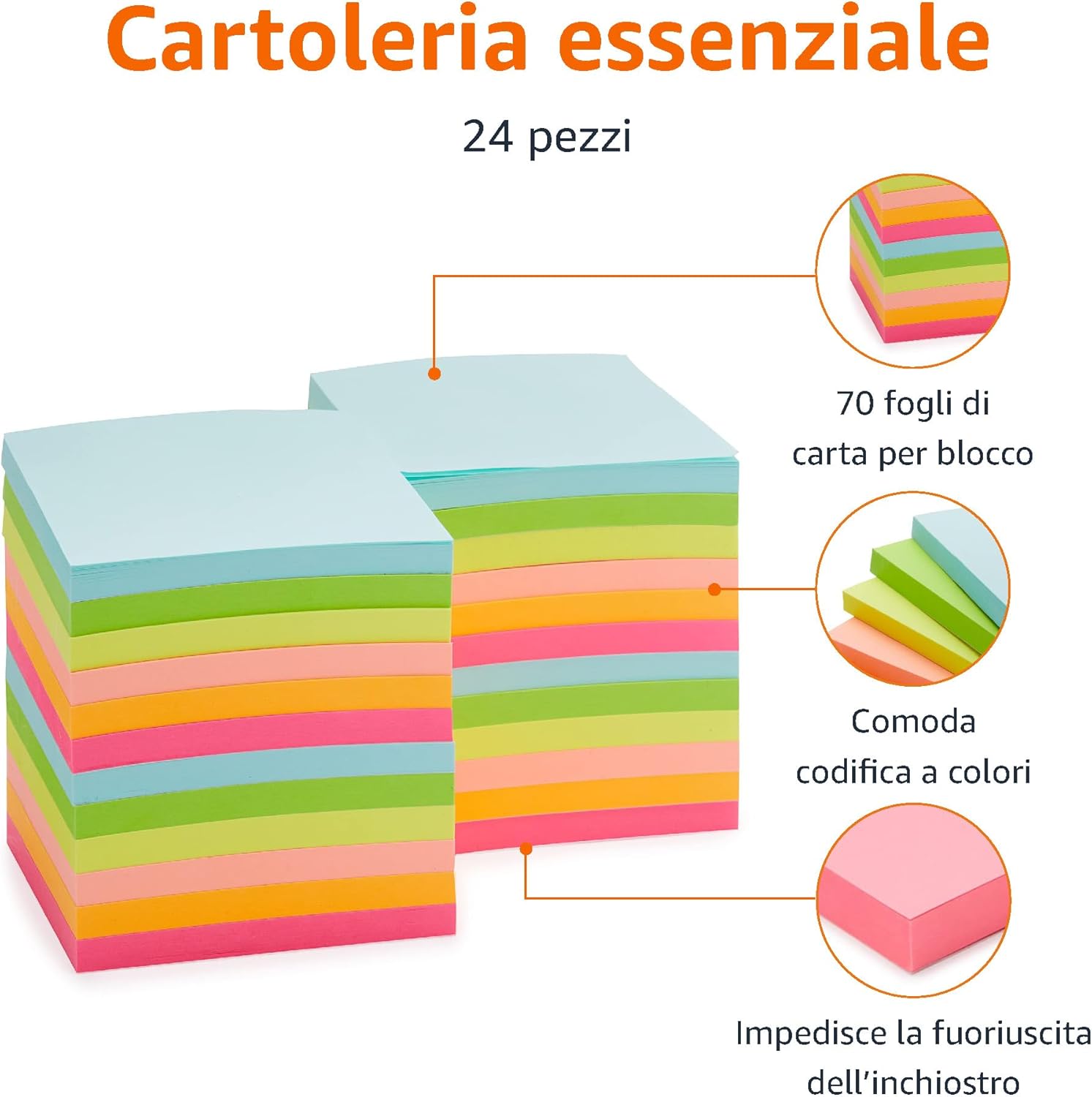 Detalle 1 de Amazon Basics Mini Quadrato 24 foglietti adesivi