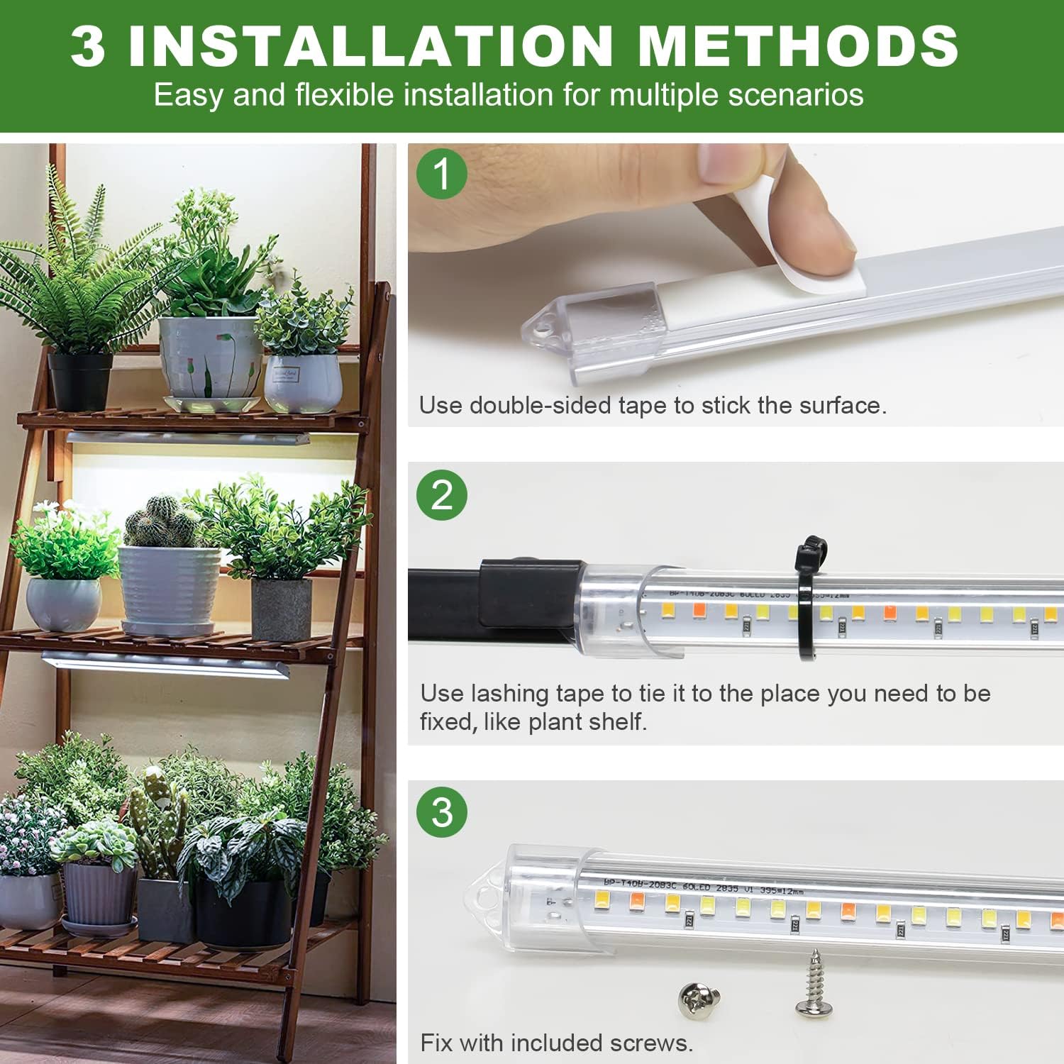 Detalle 2 de Kullsinss Full Spectrum Grow Light Strips (6000K/3000K/660nm) with 10 Dimmable Levels and Timer