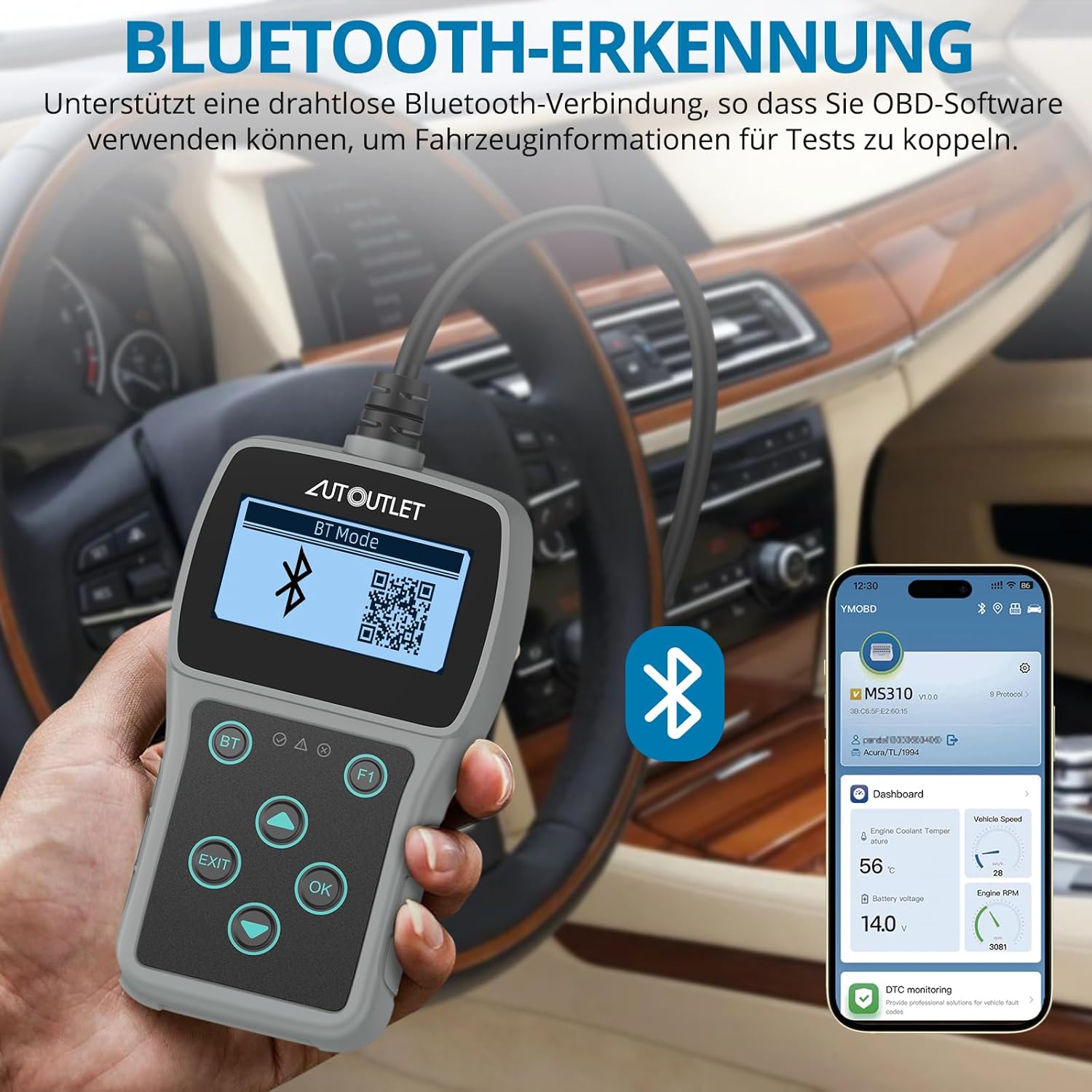 Thumbnail 3 de AUTOUTLET OBD2 Diagnosegerät mit Bluetooth – OBD-EOBD Scanner für 10 Modi & 10 Sprachen