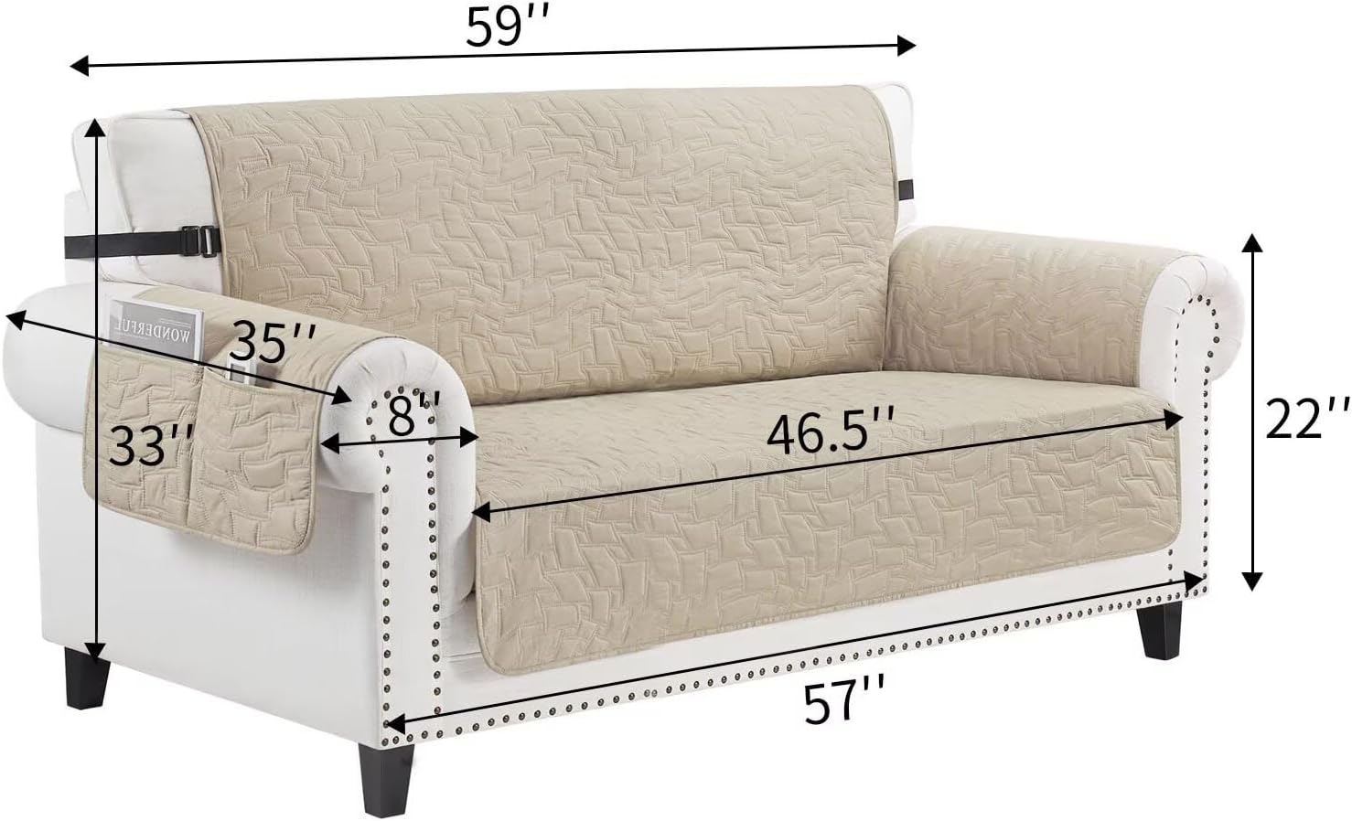 Detalle de CUCRAF Non Slip Quilted Sofa Cover for 2-Cushion Loveseat (Beige) – Water-Resistant, Pet-Friendly