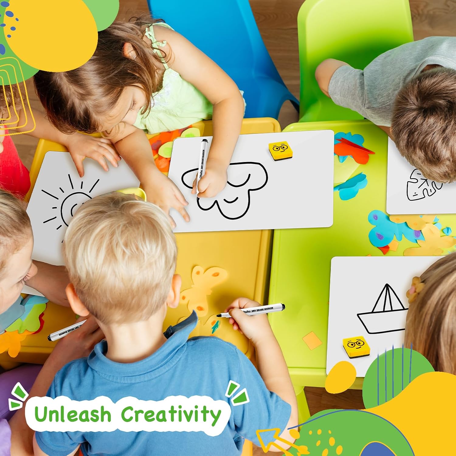 Detalle 2 de Ohuhu 30 Pack Mini Whiteboard A4 (22 x 30 cm) with 30 double-sided boards, 30 pens & 30 erasers