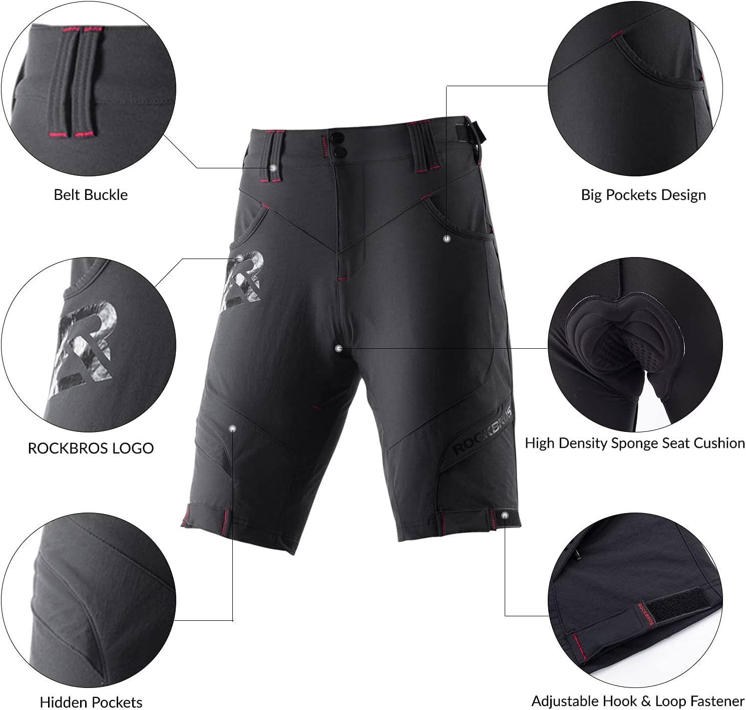 Thumbnail 1 de ROCKBROS Pantaloncini MTB da uomo con imbottitura 4D e fascia 2 in 1