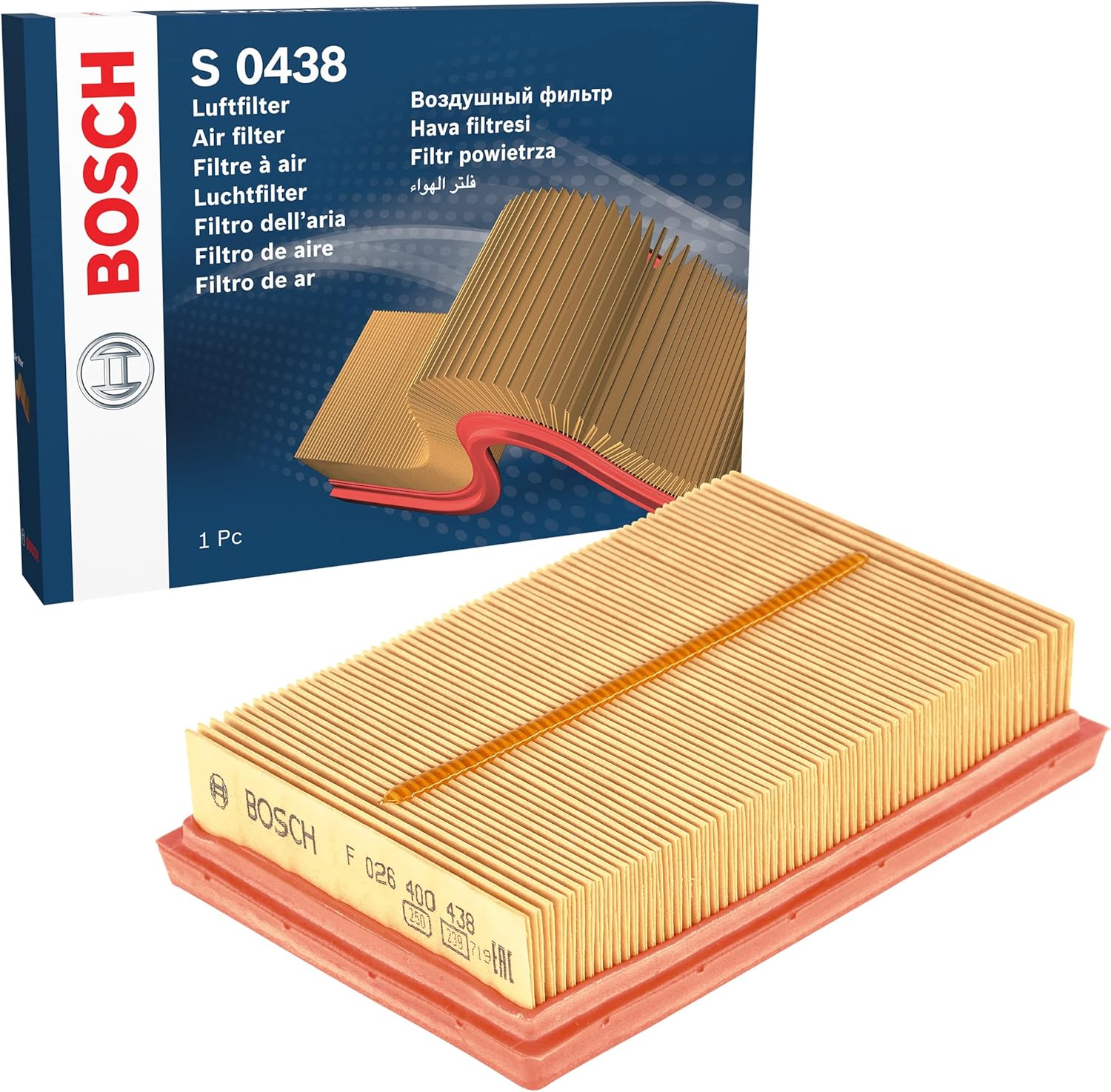 Detalle de Bosch S0438 Filtre à Air Automobile – performance et fiabilité pour une admission d’air propre