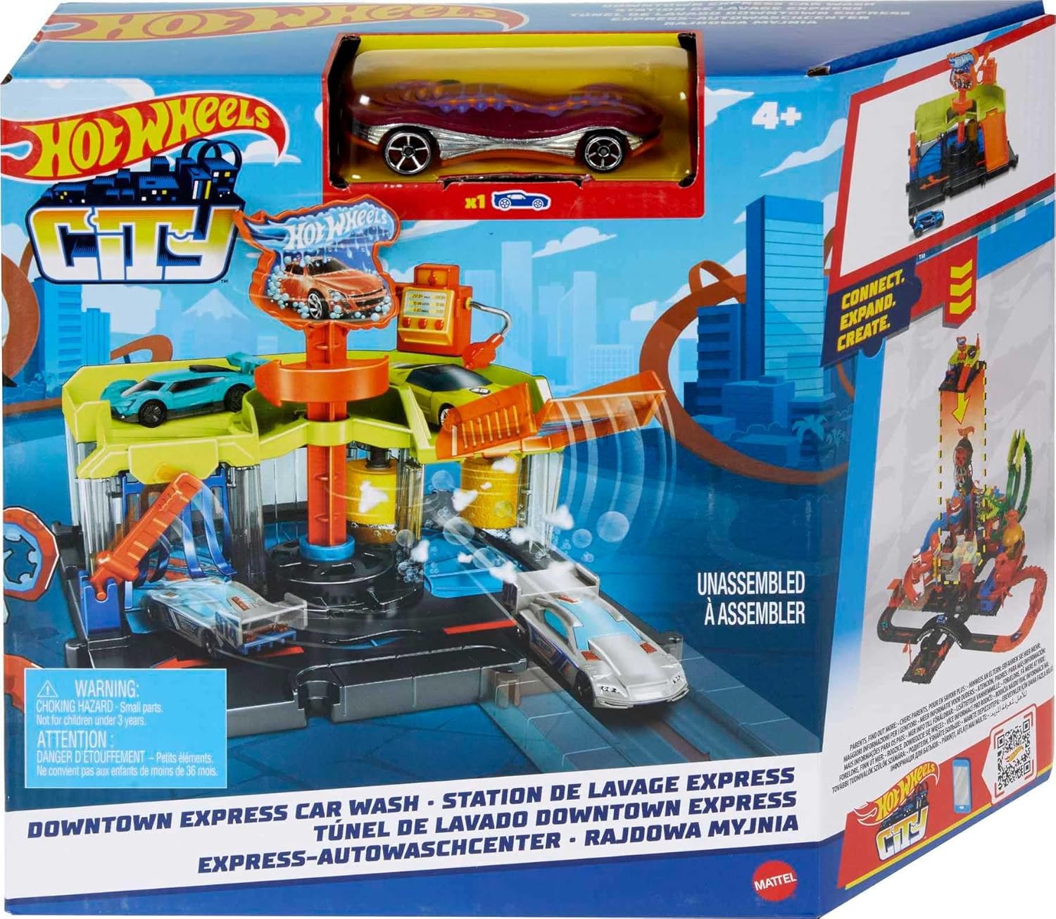 Thumbnail 6 de Hot Wheels City Station de lavage express HDR27, coffret avec 1 véhicule et station connectable