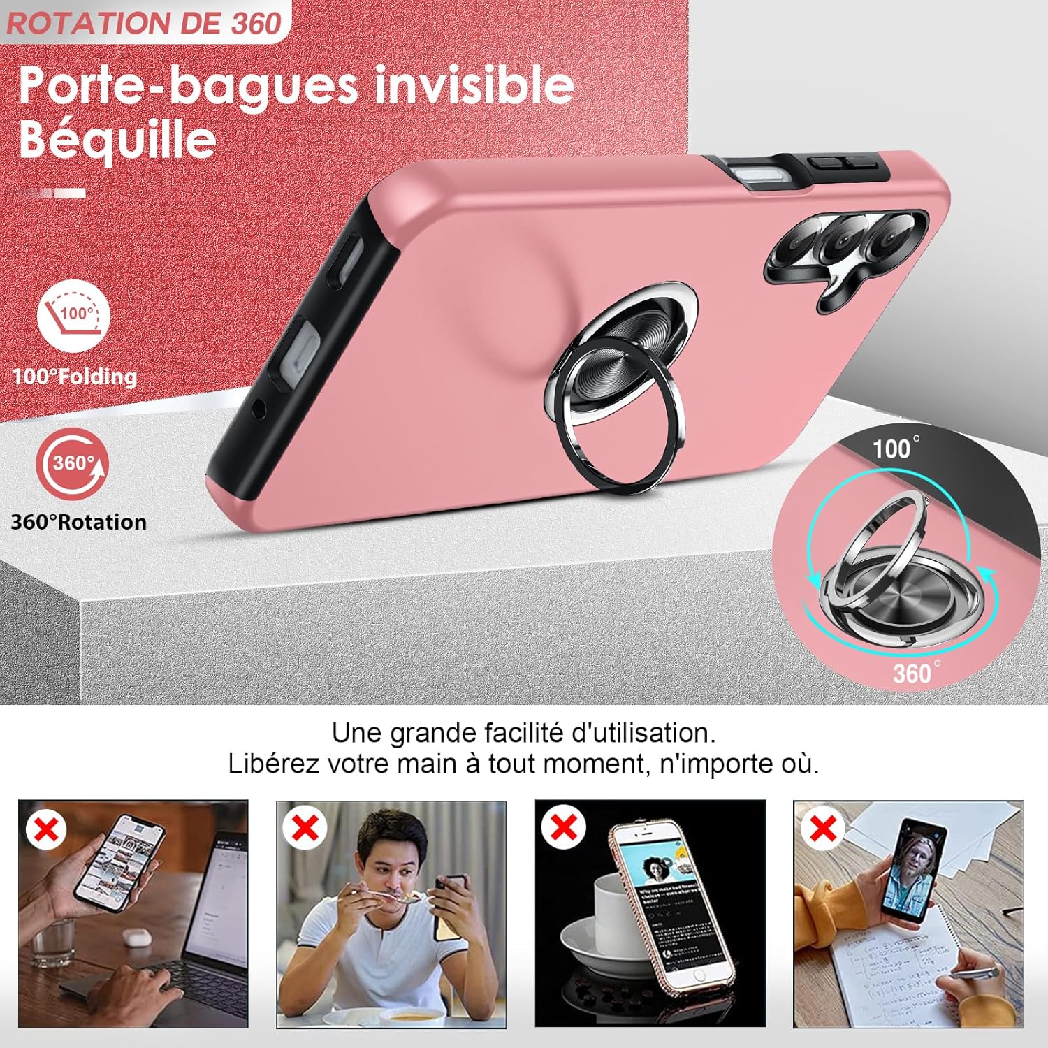 Thumbnail 2 de LeYi Coque pour Samsung Galaxy A56/A56 avec 2 Verre Trempé et Protection Caméra – Rose