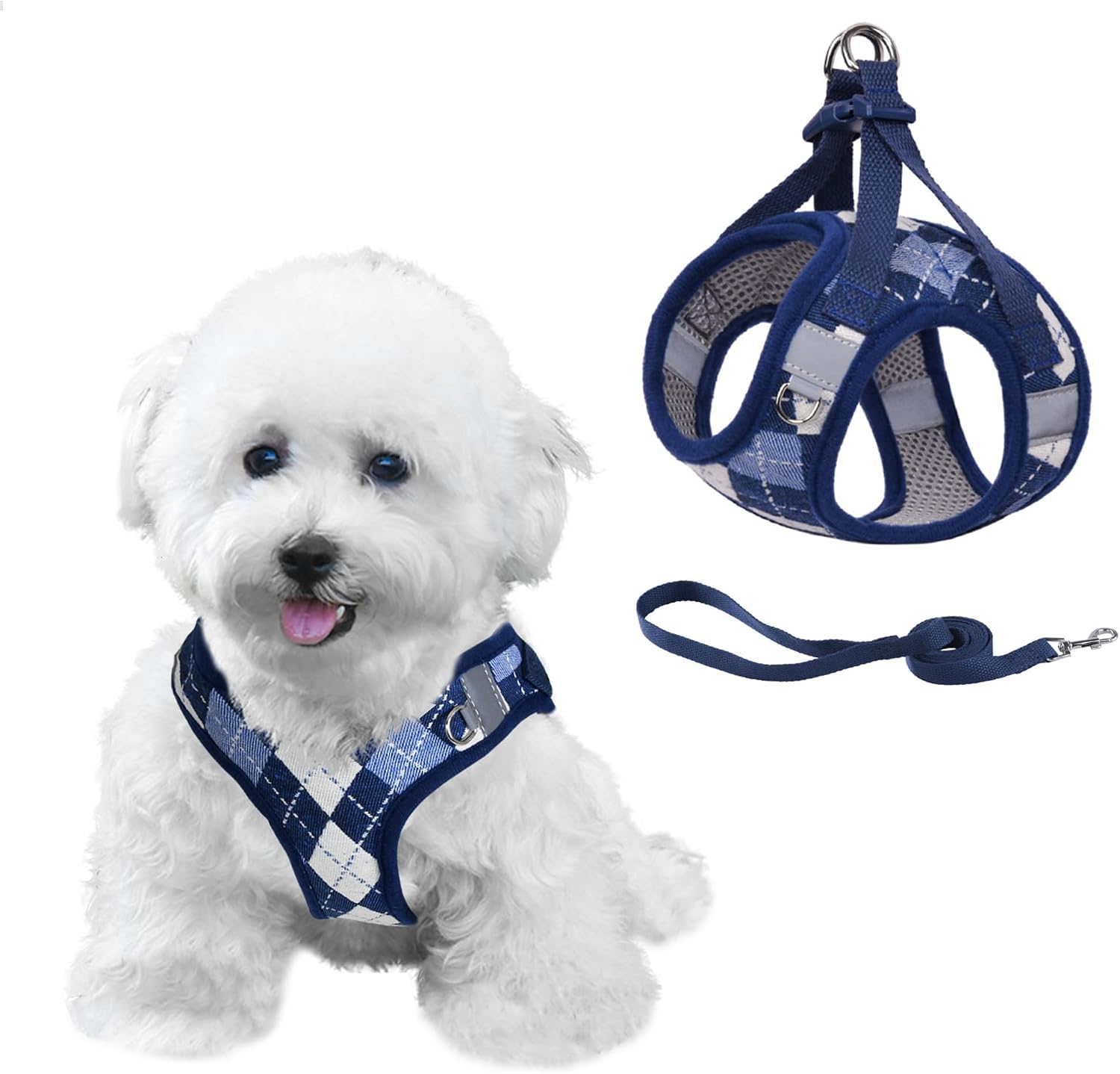 Detalle de PawSailor Step-in Dog Harness Small Dog No Pull – Reflective Plaid, Lightweight & Easy Walk