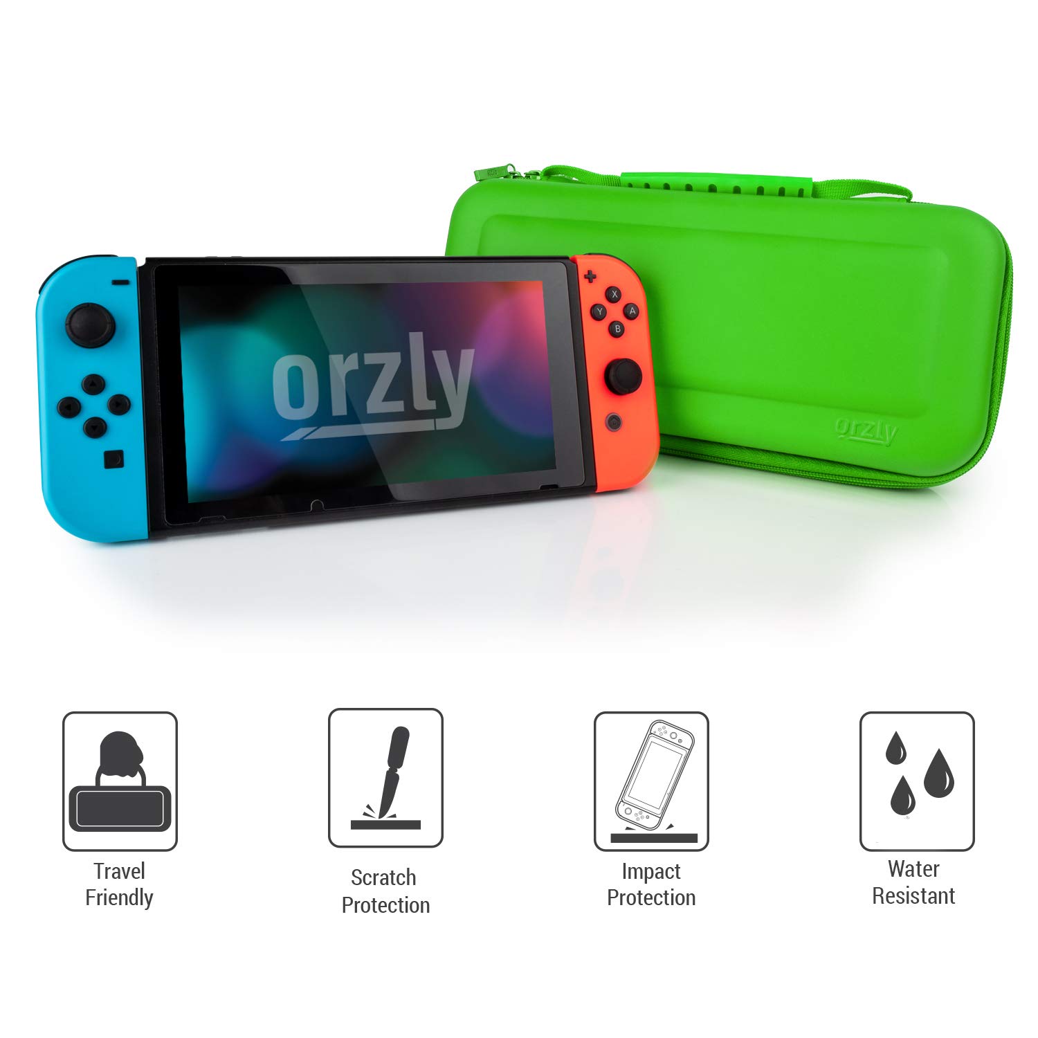 Detalle de Orzly Tragetasche für Nintendo Switch OLED – harte Schutzhülle in Grün für Konsole, Joy-Controller & Zubehör