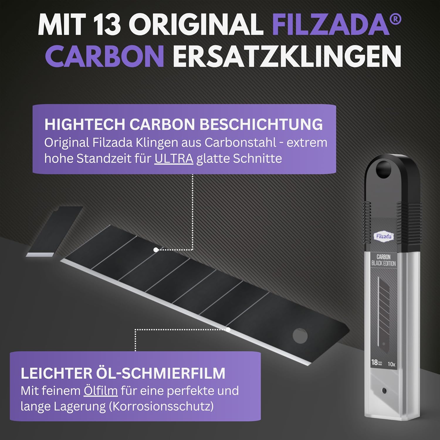 Thumbnail 3 de Filzada® 3x Cuttermesser Profi 18mm Ultrascharf + 13x Carbon Klingen – robust und vielseitig