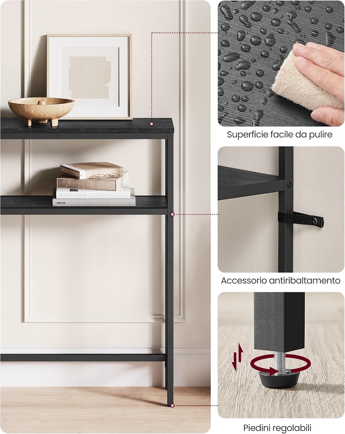 Thumbnail 5 de VASAGLE Tavolo Consolle a 2 Ripiani, 20 x 100 x 80 cm – Grigio Antracite/Nero Inchiostro (LNT131B22)
