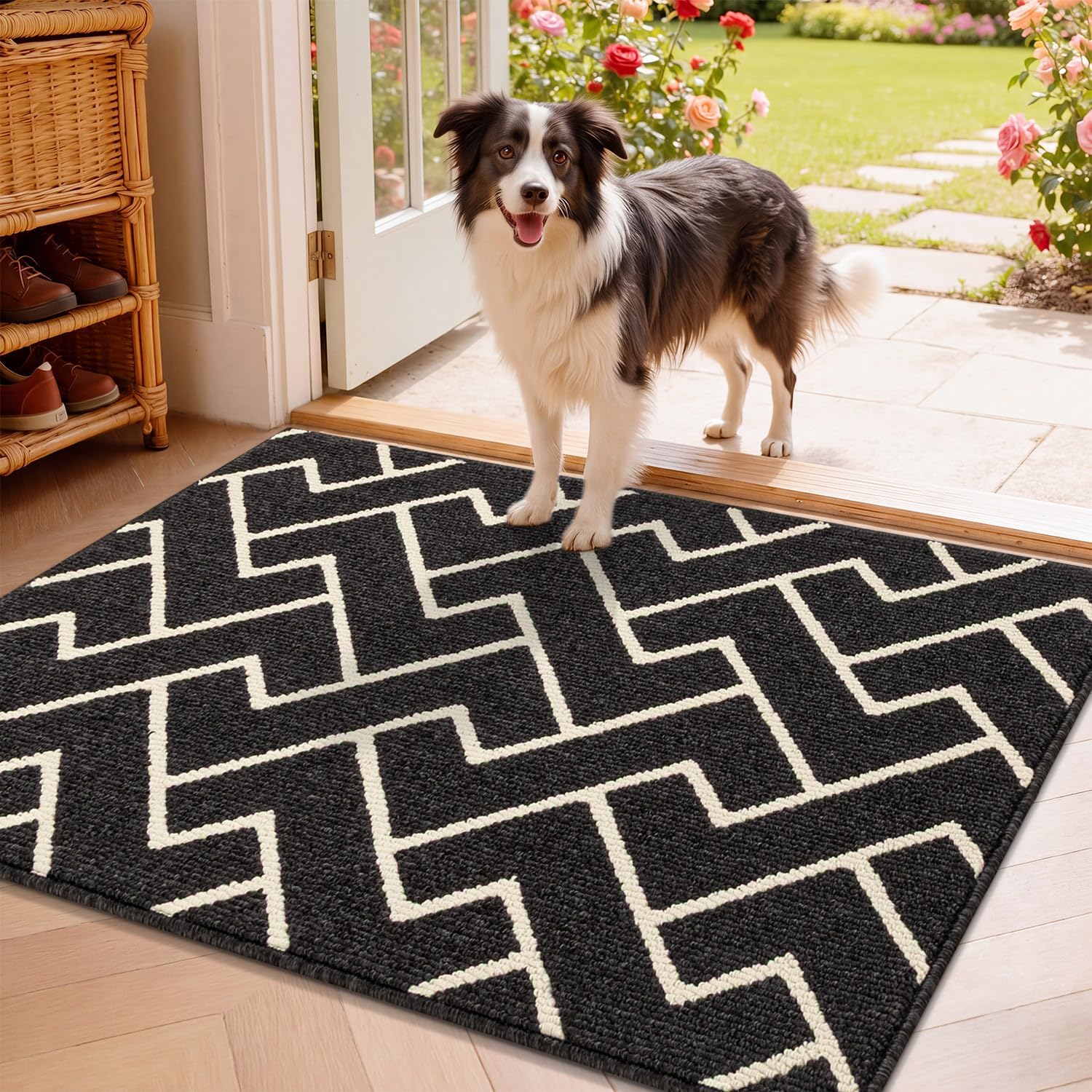 Detalle de hicorfe 32" x 48" Indoor Doormat, Charcoal Polypropylene with TPR Backing