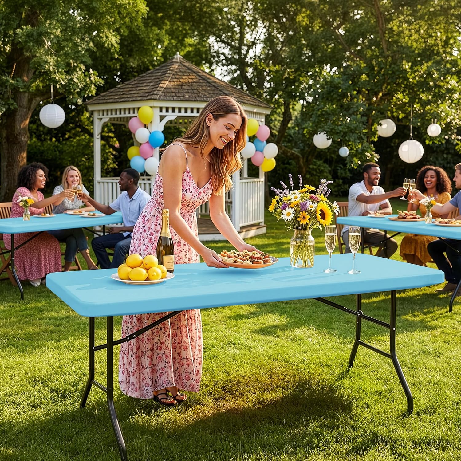 Thumbnail 6 de Enjoyidea 6-Foot Spandex Table Covers (6-Pack) — Light Blue, Elastic Fitted Rectangular Tablecloths
