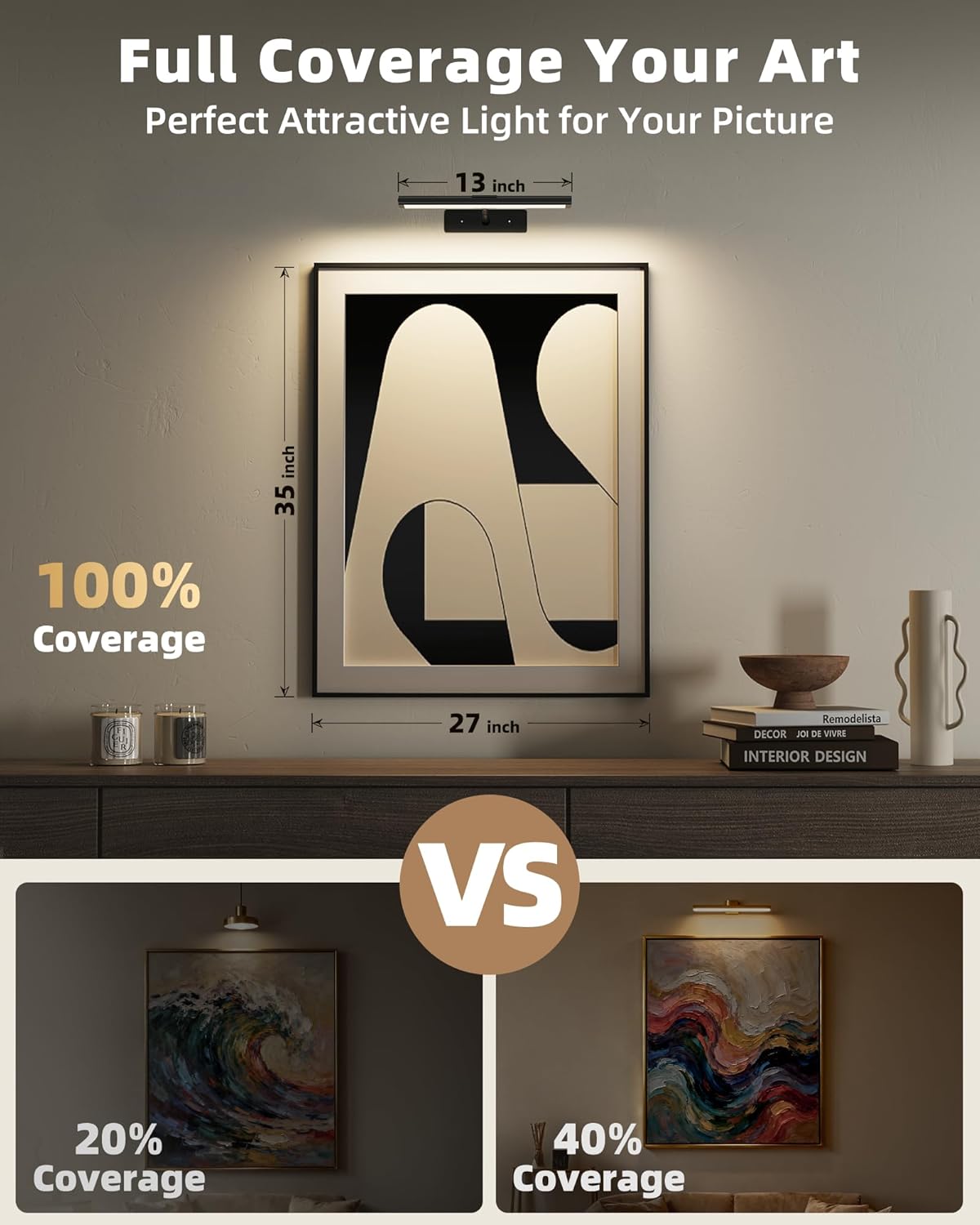 Thumbnail 1 de EZVALO 16 in Rechargeable Picture Light for Wall with Magnetic Mount, USB-C Charging, Remote & Dimmable LED