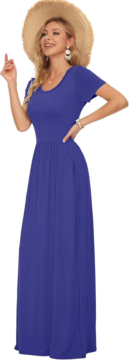 Thumbnail 4 de AUSELILY Damen Kurzarm Sommer Casual Long Maxi Kleider mit Taschen – Lockerer Komfort mit two Seitentaschen