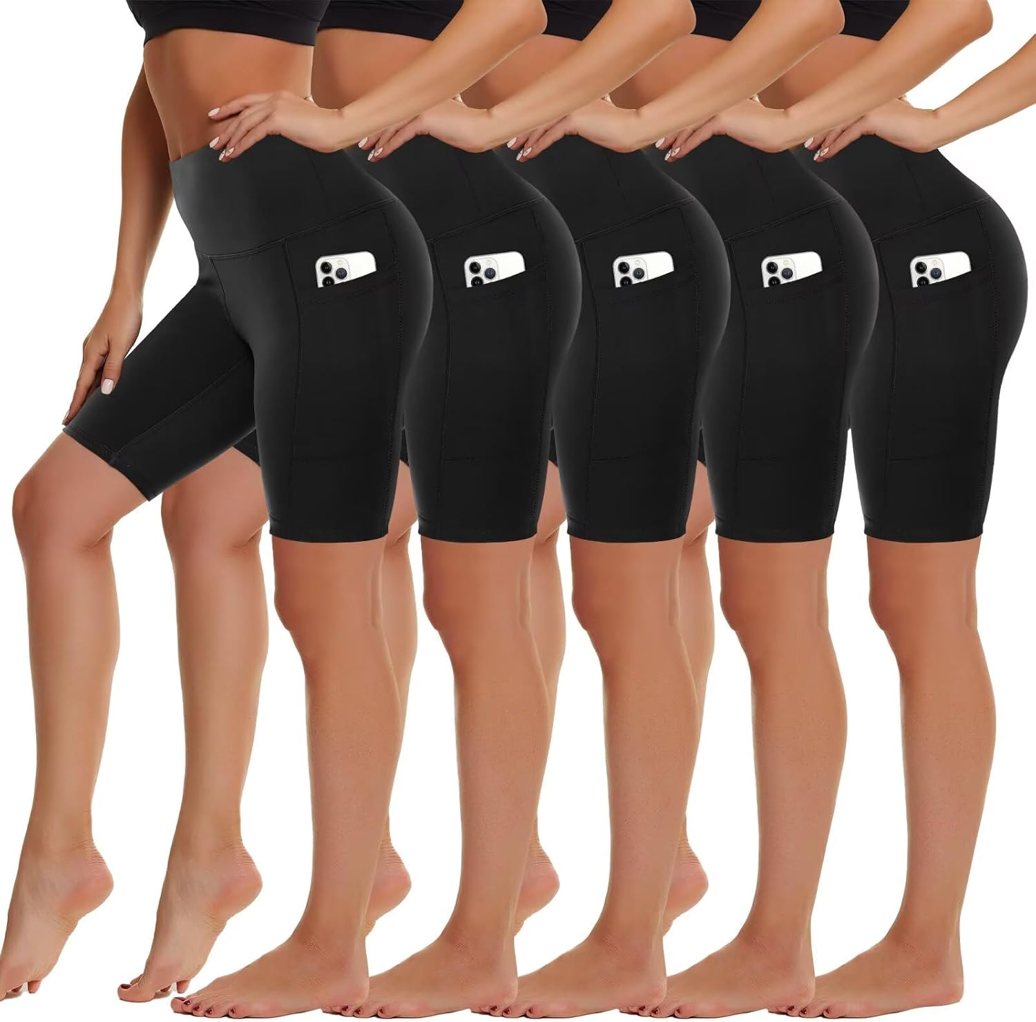 Detalle de 5 Pack Biker Shorts with Pockets for Women – 5"/8" High Waist Spandex Workout