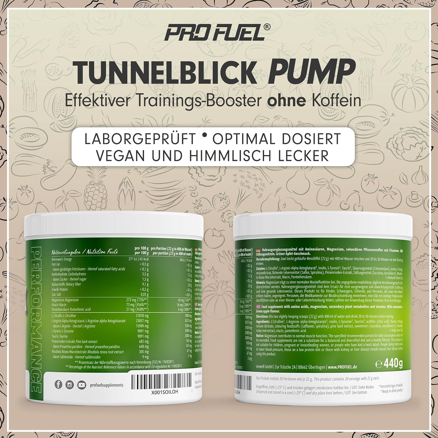 Thumbnail 5 de Pump Booster³ ohne Koffein (Green Apple, 440 g) – koffeinfrei Pre-Workout Booster mit Citullin, Arginin & Fokus