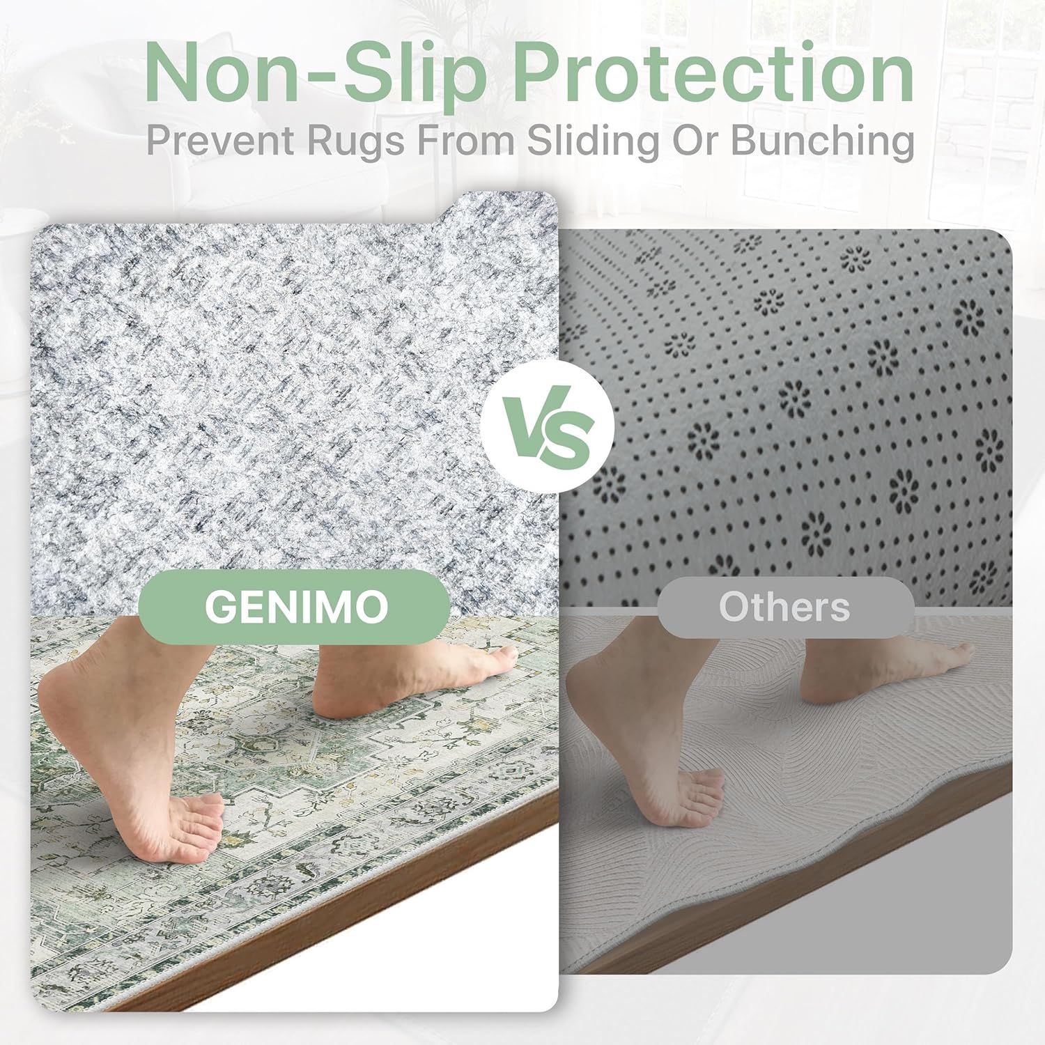 Detalle de GENIMO Tapis Vintage pour Salon 160x230 cm — Vert, lavable, dos antidérapant