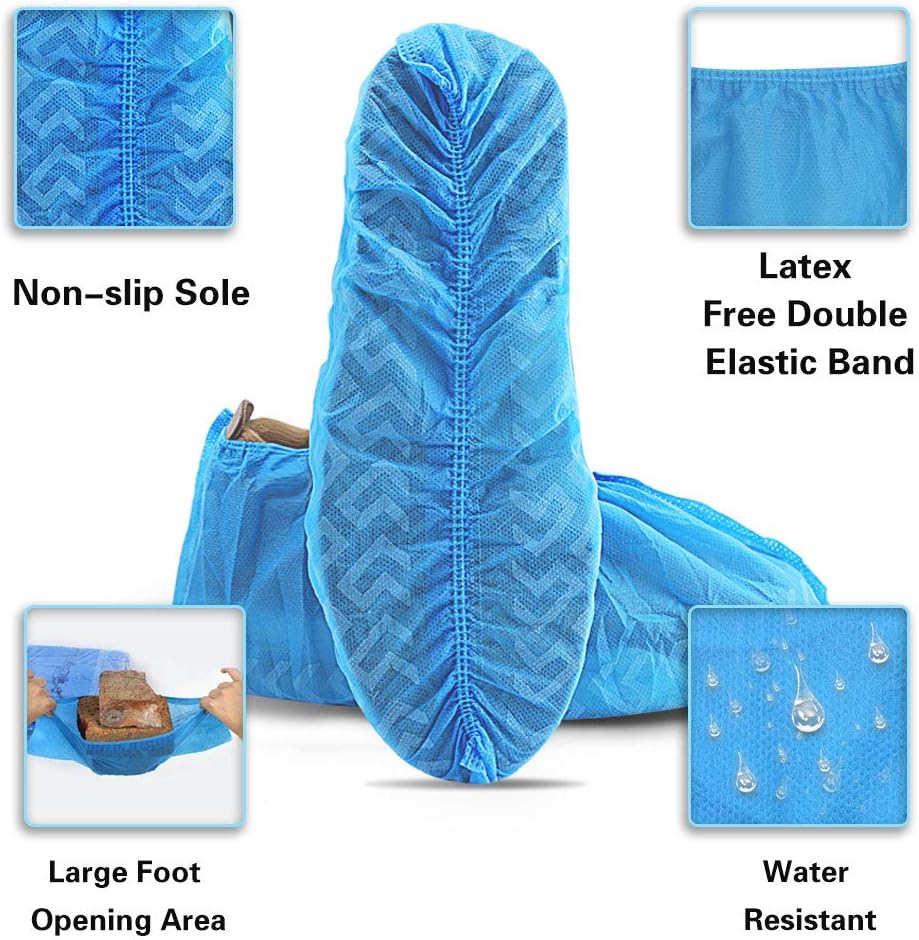 Detalle 2 de Tomus-UNI Disposable Shoe Covers, 200 Pack, Double-Rib Grip, Elastic Fit