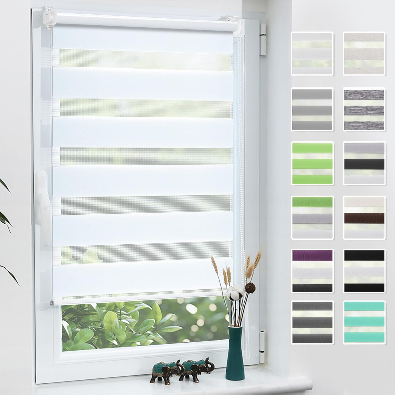 Grandekor Store enrouleur Jour/Nuit double tissu sans perçage (blanc) 50 × 150 cm