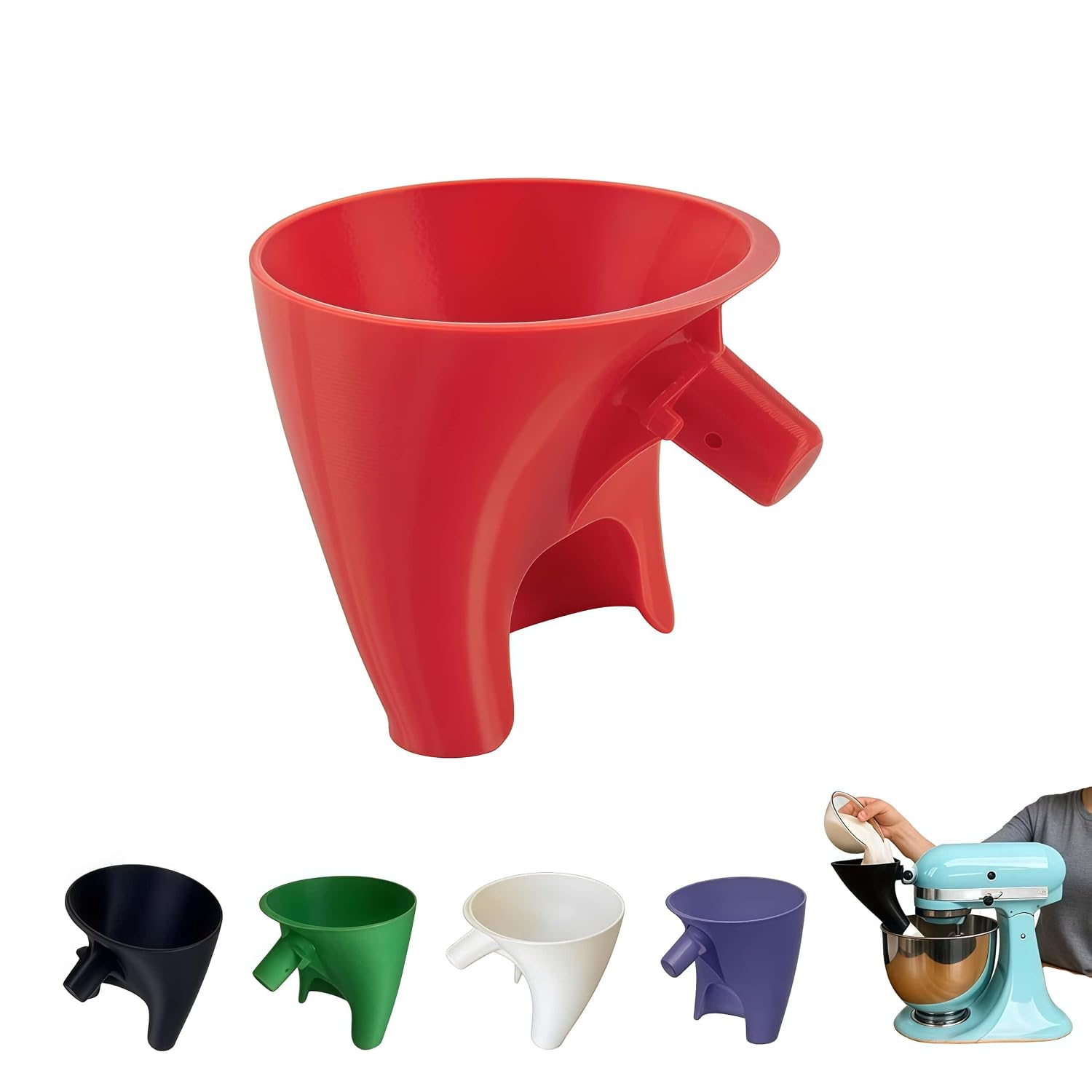 Detalle de LWOGD Flour Funnel for KitchenAid Tilt-Head Mixers, Red, Dishwasher Safe