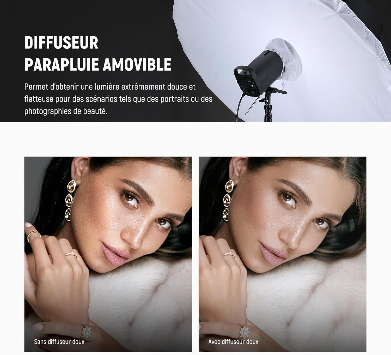 Detalle 2 de Parapluie réfléchissant parabolique 165 cm NEEWER (noir/blanc) pour studio photo et vidéo