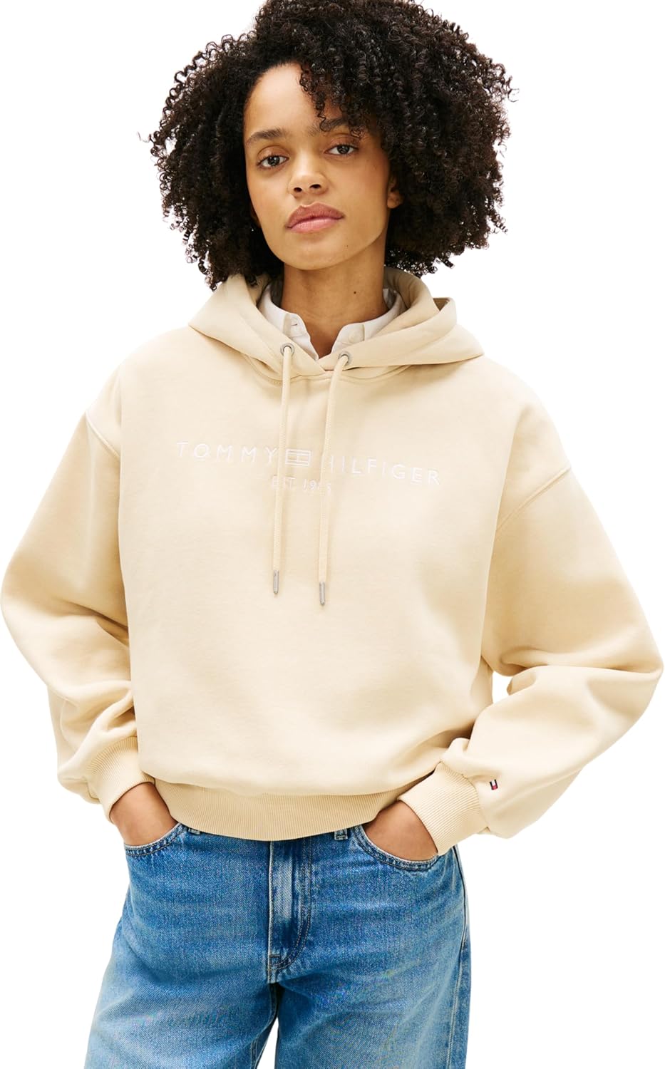 Detalle de Tommy Hilfiger Corp Logo Mdrn Hoodie Ww0ww47832: felpa con cappuccio da donna