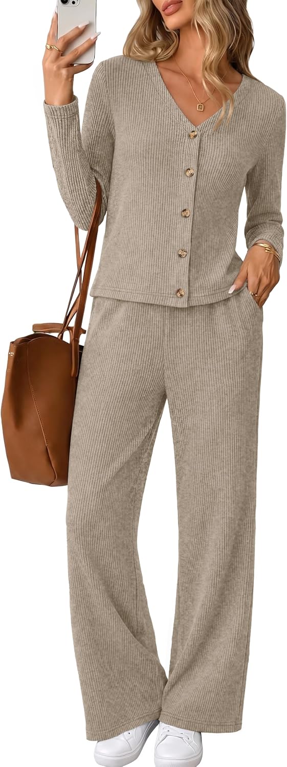 Detalle 1 de WIHOLL Women's Ribbed Knit Loungewear Set