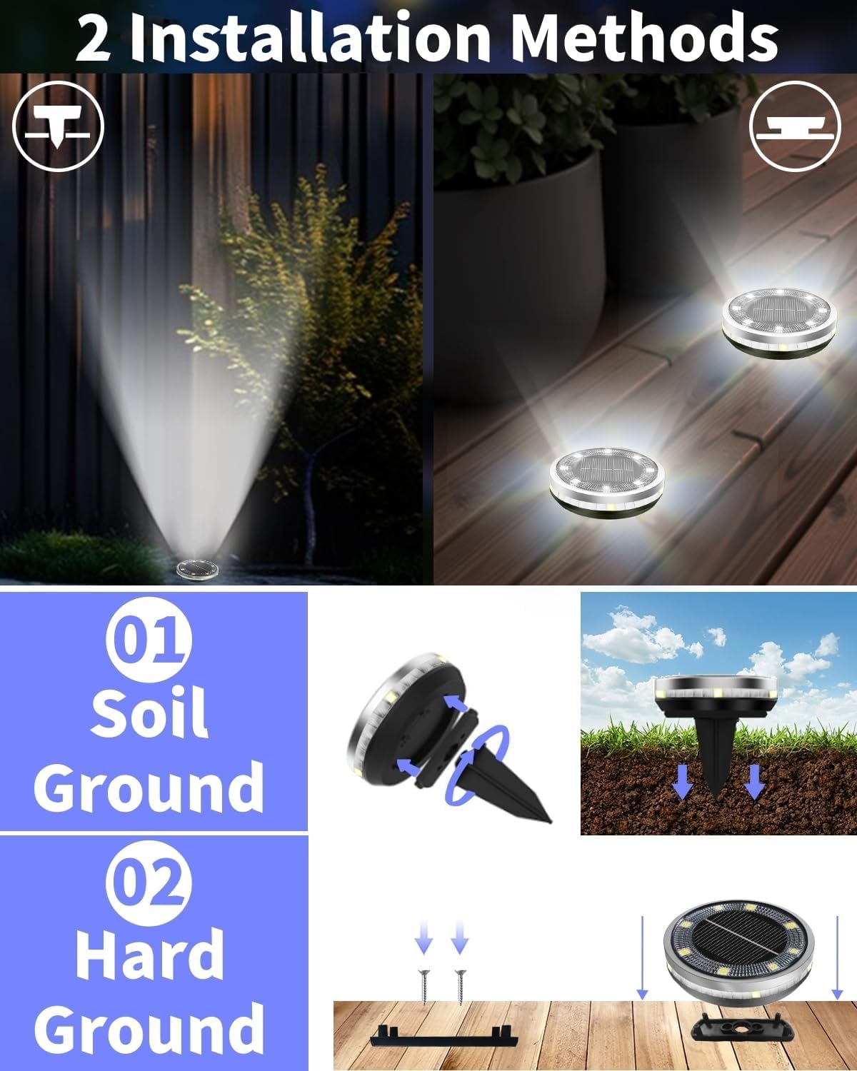 Thumbnail 6 de Bzavor 12er IP65 Solar Bodenleuchten – 8 Ober- und 4 Seiten-LEDs für Gartenwege