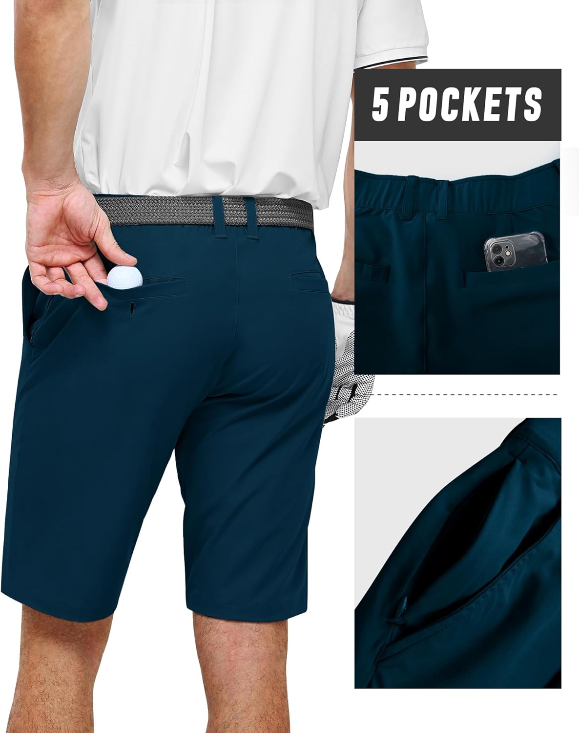 Detalle 2 de 33,000ft Herren Golf Shorts Stretch – Kurze Bermuda Shorts mit 4-Wege-Stretch und UV-Schutz