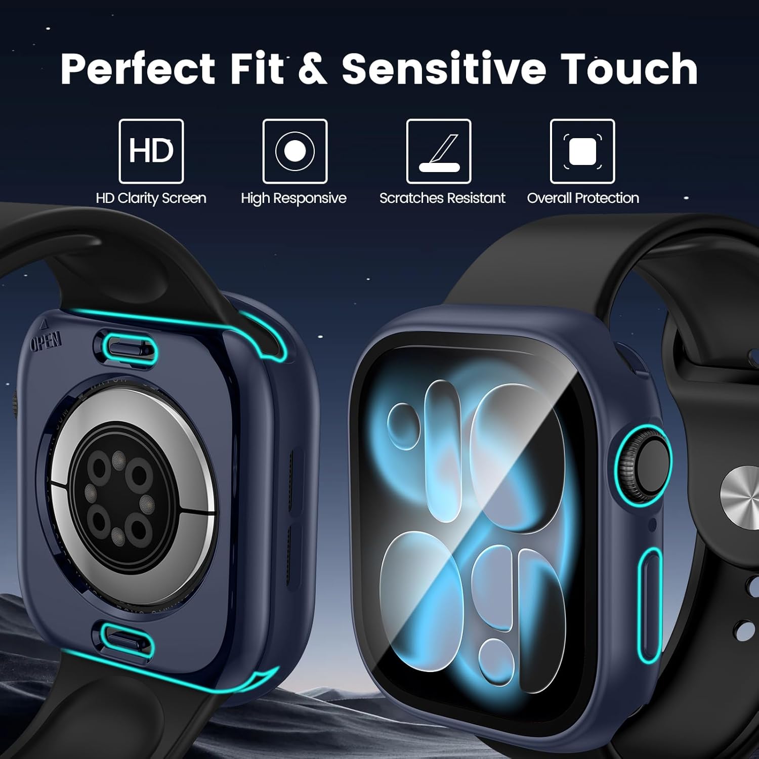 Thumbnail 5 de HWeggo 2 in 1 Waterproof Case + tempered glass screen protector for Apple Watch Series 11/10 (46mm) – blue