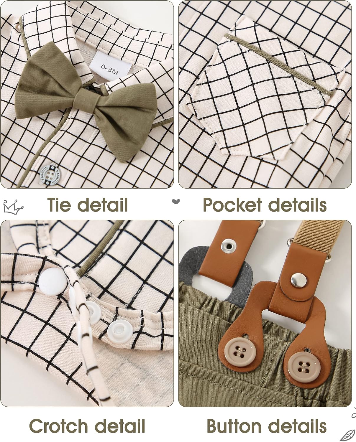 Detalle de Amissz Baby Boy Gentleman Clothes Suit 0-18 Months – 3-Piece Formal Romper Set