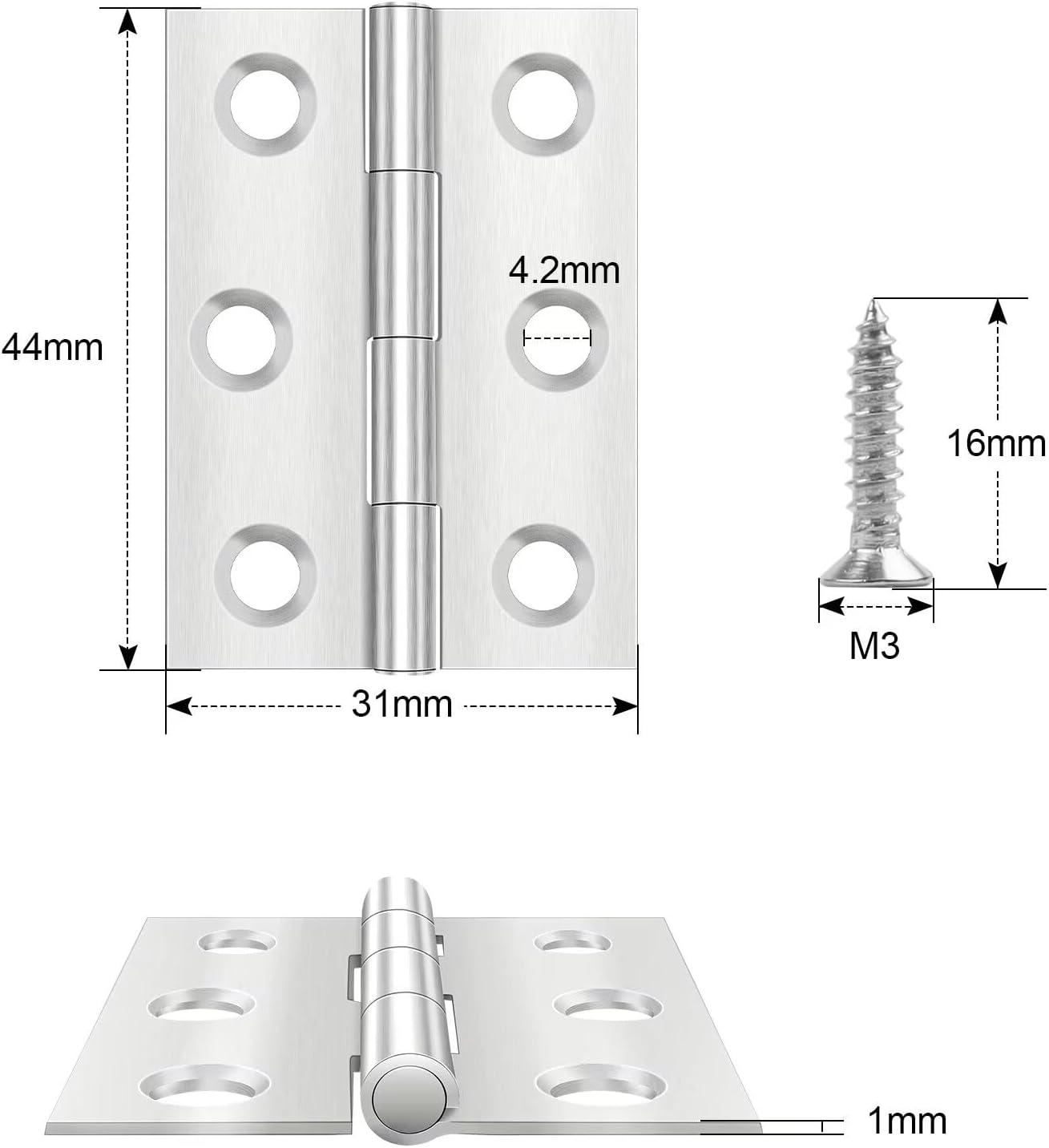 Thumbnail 1 de 10 Stück Klappbares Edelstahl Scharnier-Set 44x31 mm mit 60 Schrauben – robustes Klavierband-Scharnier