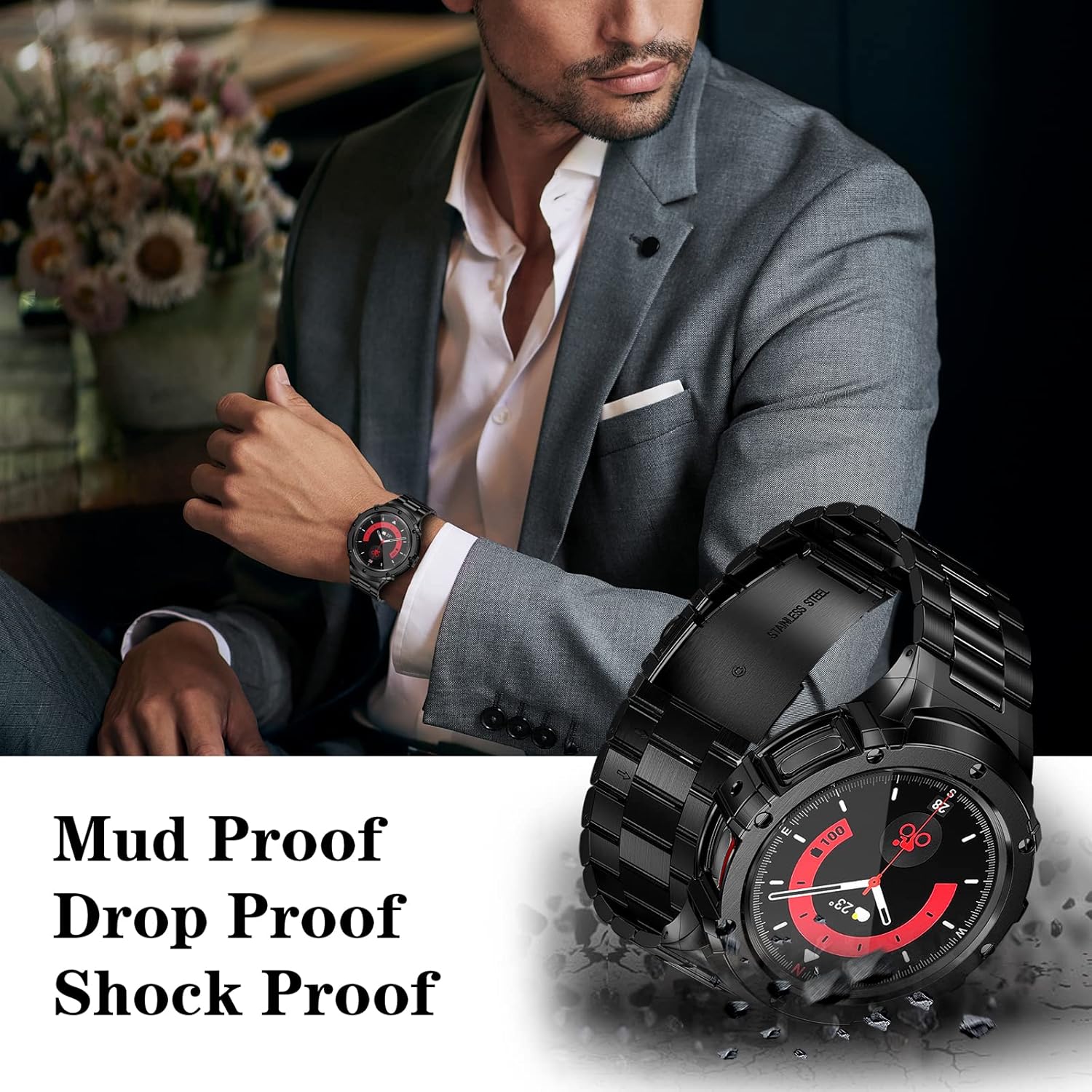 Thumbnail 3 de SUPLINK Metallgehäuse mit Band für Samsung Galaxy Watch 4/5/6 – Edelstahl-Schutzhülle fürs Armband (45 mm/44 mm)